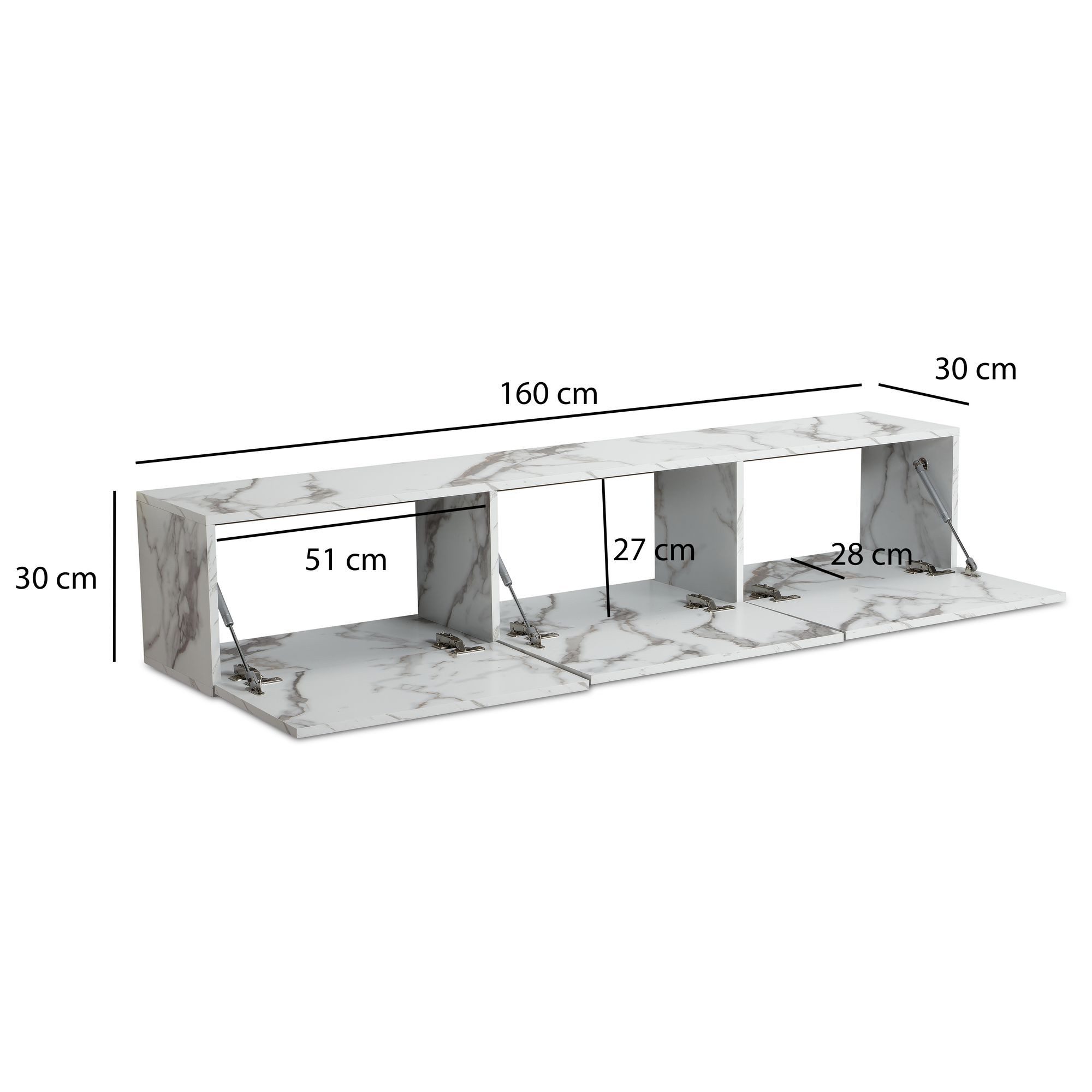 FINEBUY Lowboard FB58627 TV Schrank Hängend 160 cm Marmor-Optik TV-Kommode Klapptür (Marmor-Optik Weiß 120x30x30 cm mit zwei Türen), TV-Kommode Hoch, TV-Schrank Modern, Fernsehtisch