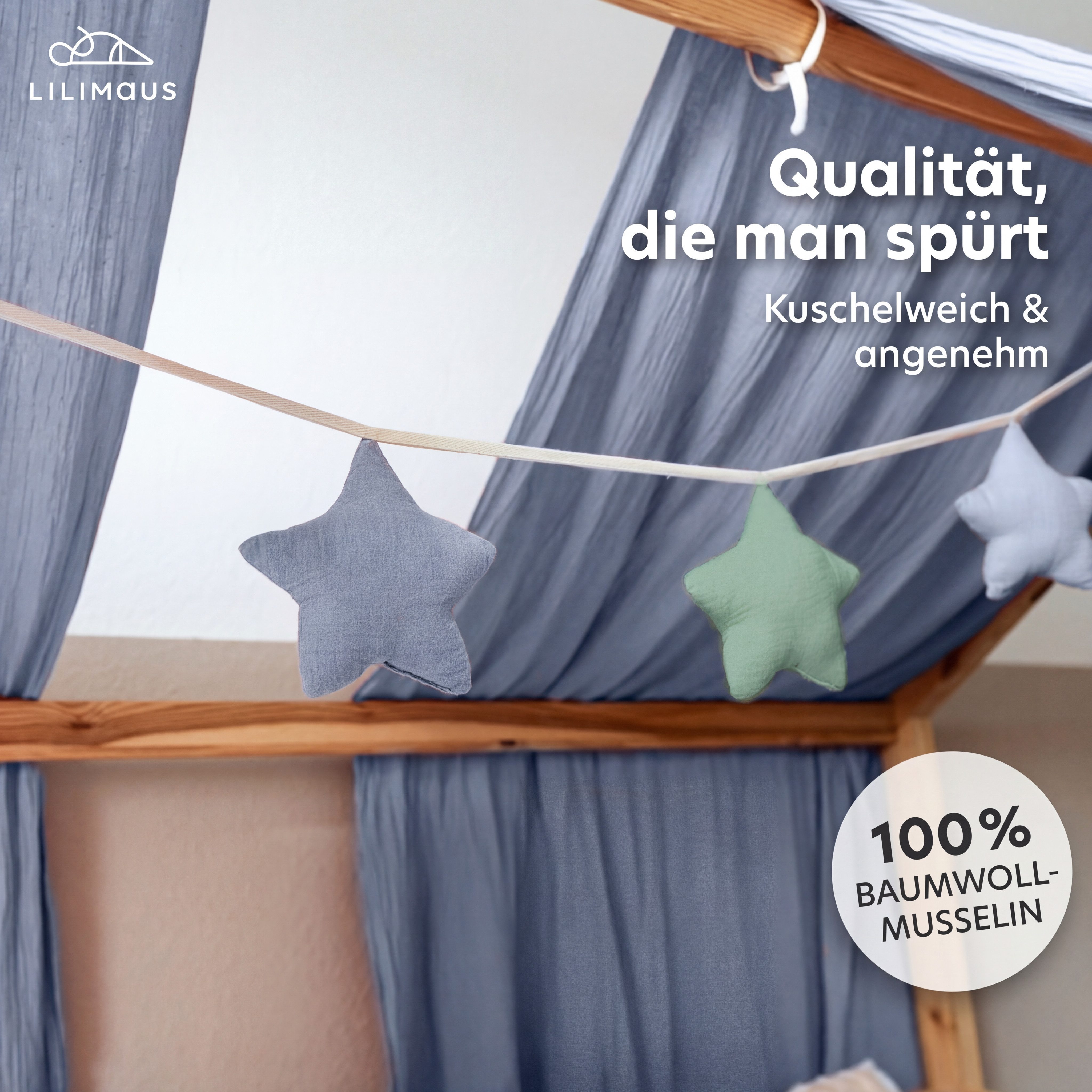 lilimaus Wimpelkette Sternenkette für Kinderzimmer - handgenähte Stoff-Girlande, handgefertigte Stoff-Girlande ca. 300 cm - Wimpel oder Sterne