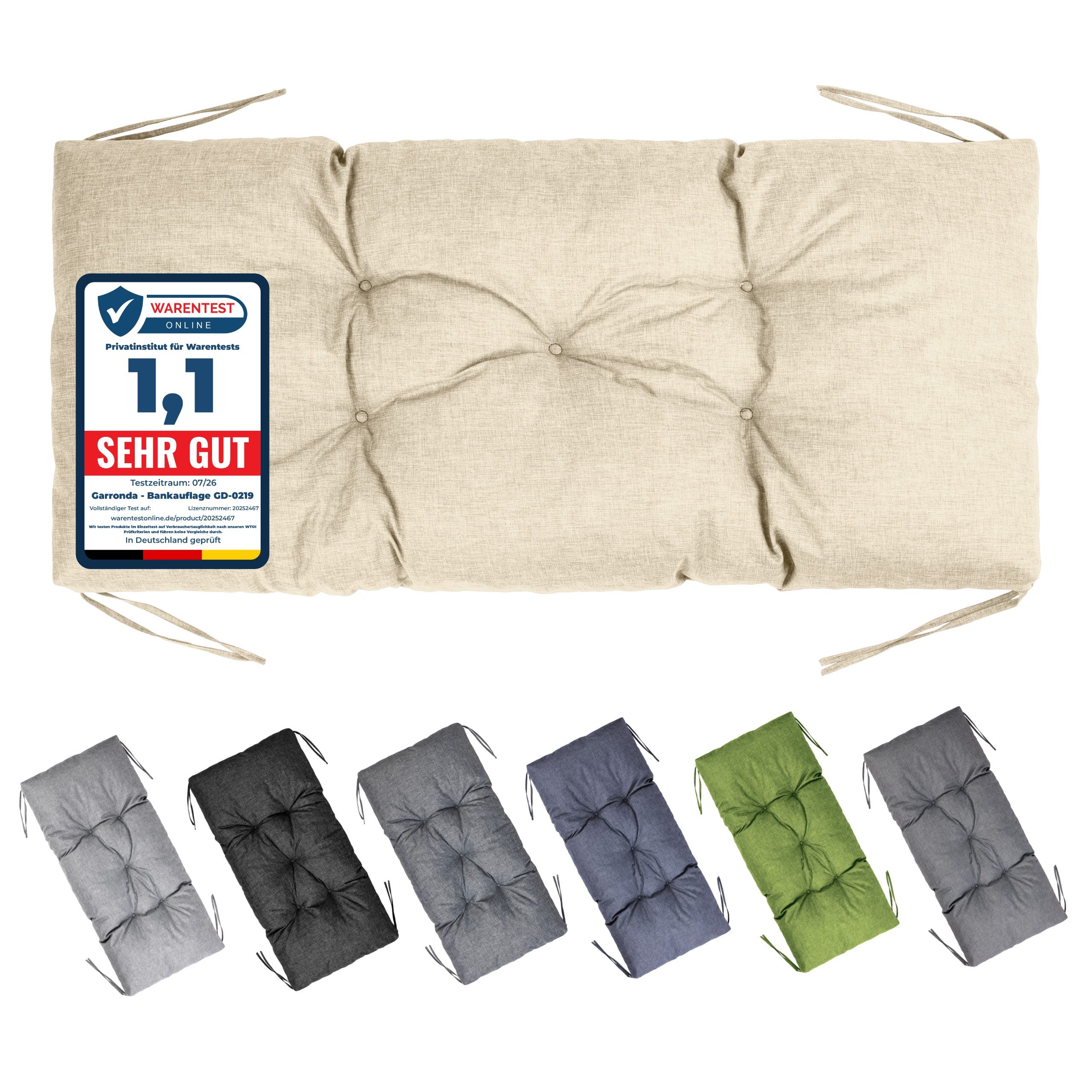 Garronda Bankauflage 100-180 cm, ca. 10 cm dick, Sitzkissen Outdoor GD-0219, (1 St), Hypoallergen, UV-beständig, Wasserbeständig