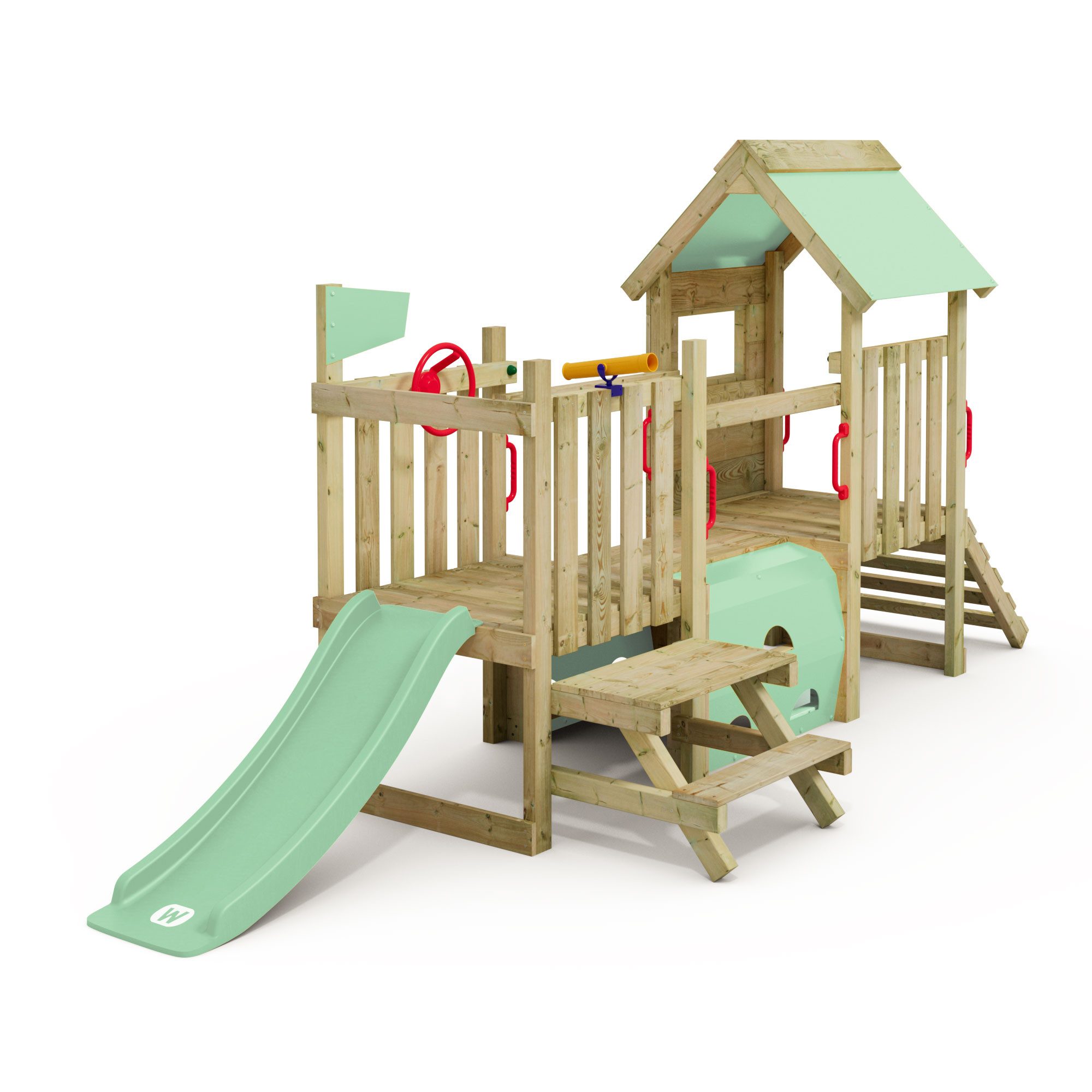 Wickey Klettergerüst My First Playground 1: Spielturm mit Rutsche für Kleinkinder, (Kletterturm – ideal für kleine Gärten, Leichter Aufbau mit detaillierter Anleitung, Kinderspielhaus mit Kletterrampe – Sicher dank geringer Höhe), Garten-Spielplatz für Kl
