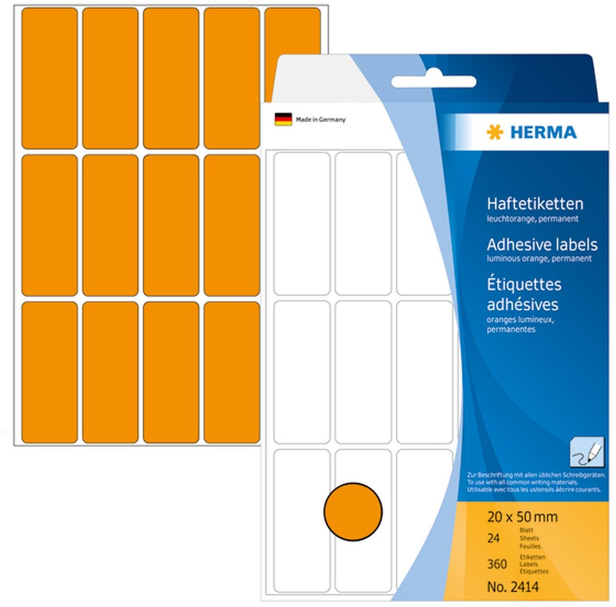 Etiketten Vielzweck-Etiketten 20x50mm leuchtorange VE=360 Stück