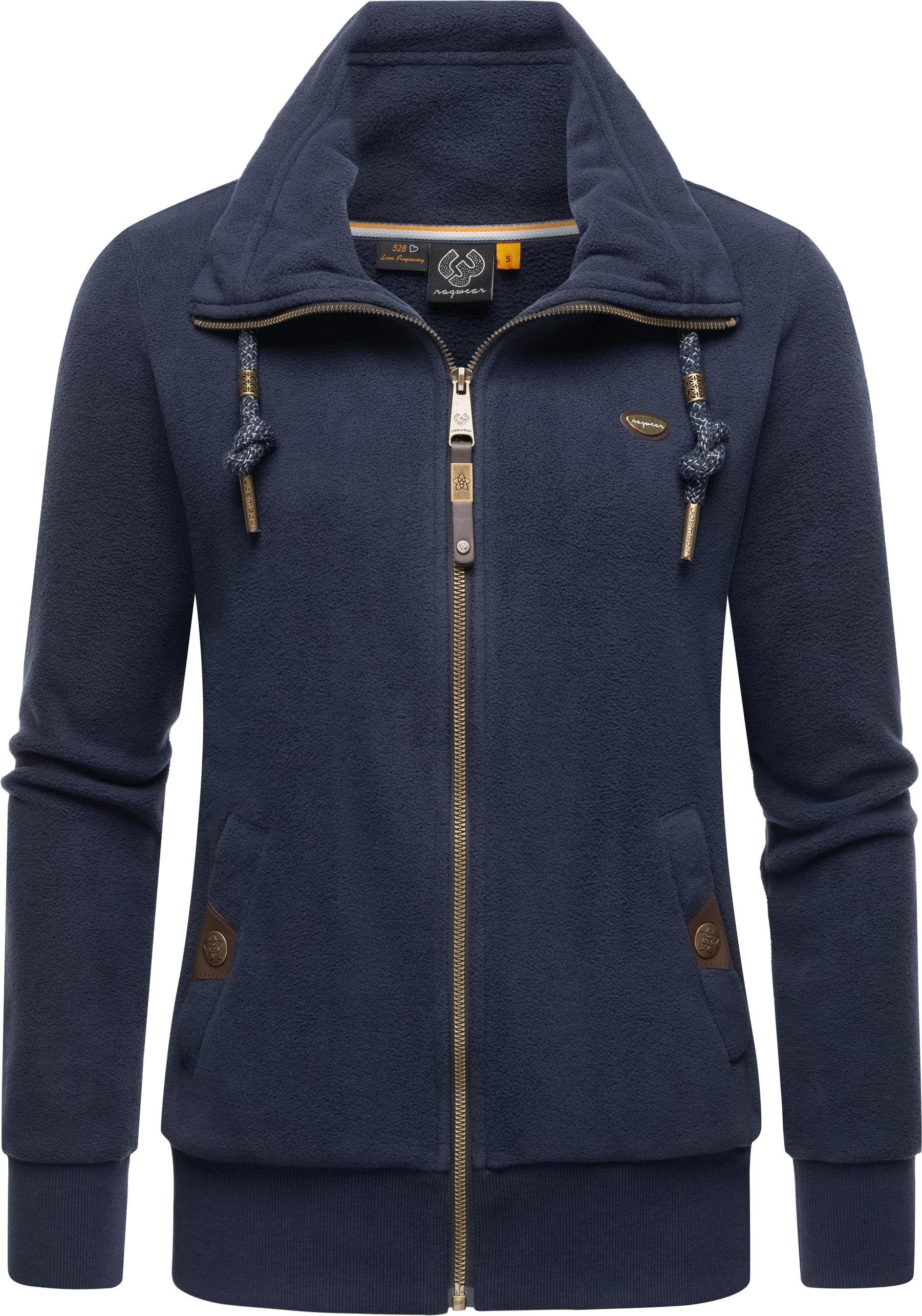 Ragwear Sweatjacke Rylie Fleece Zip Solid weicher Fleece Zip-Sweater mit Kordeln navy