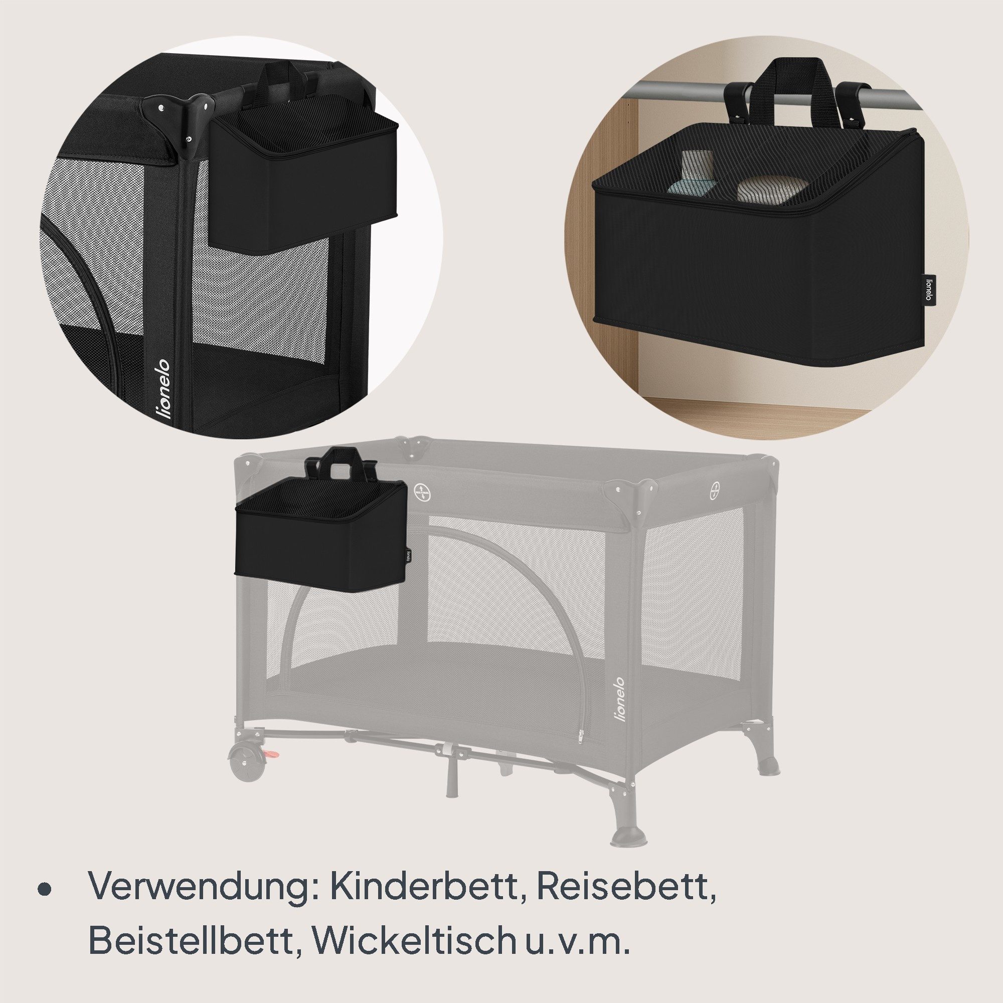 lionelo Betttasche SIDEPOCKET MEDIUM (Set, Multifunktionaler Organizer für Kinderbetten), 3Fächer/tragbar/universal/verstärkt/leichtzu reinigen