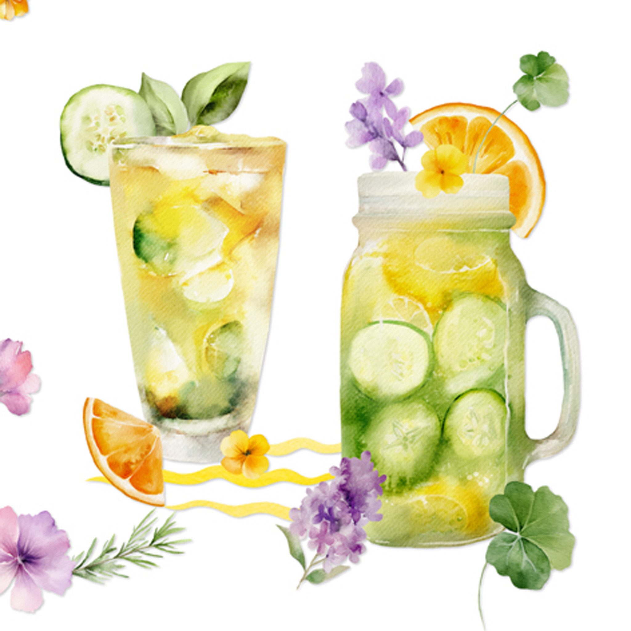 ti-flair Papierserviette, Servietten Papier 33x33cm 3-lagig Lemonade Zitronen & Gurken 20 Stück