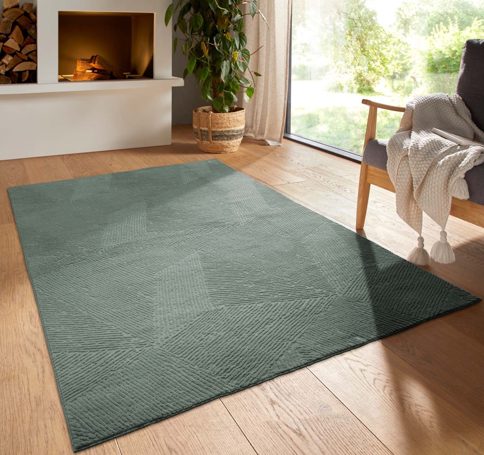 TaCa Home Teppich Kurzflor Teppich Hasenfell Optik, rechteckig, Höhe: 10 mm, Wohnzimmer, Kinderzimmer, Esszimmer, Fresco Grün - 50 x 80 cm