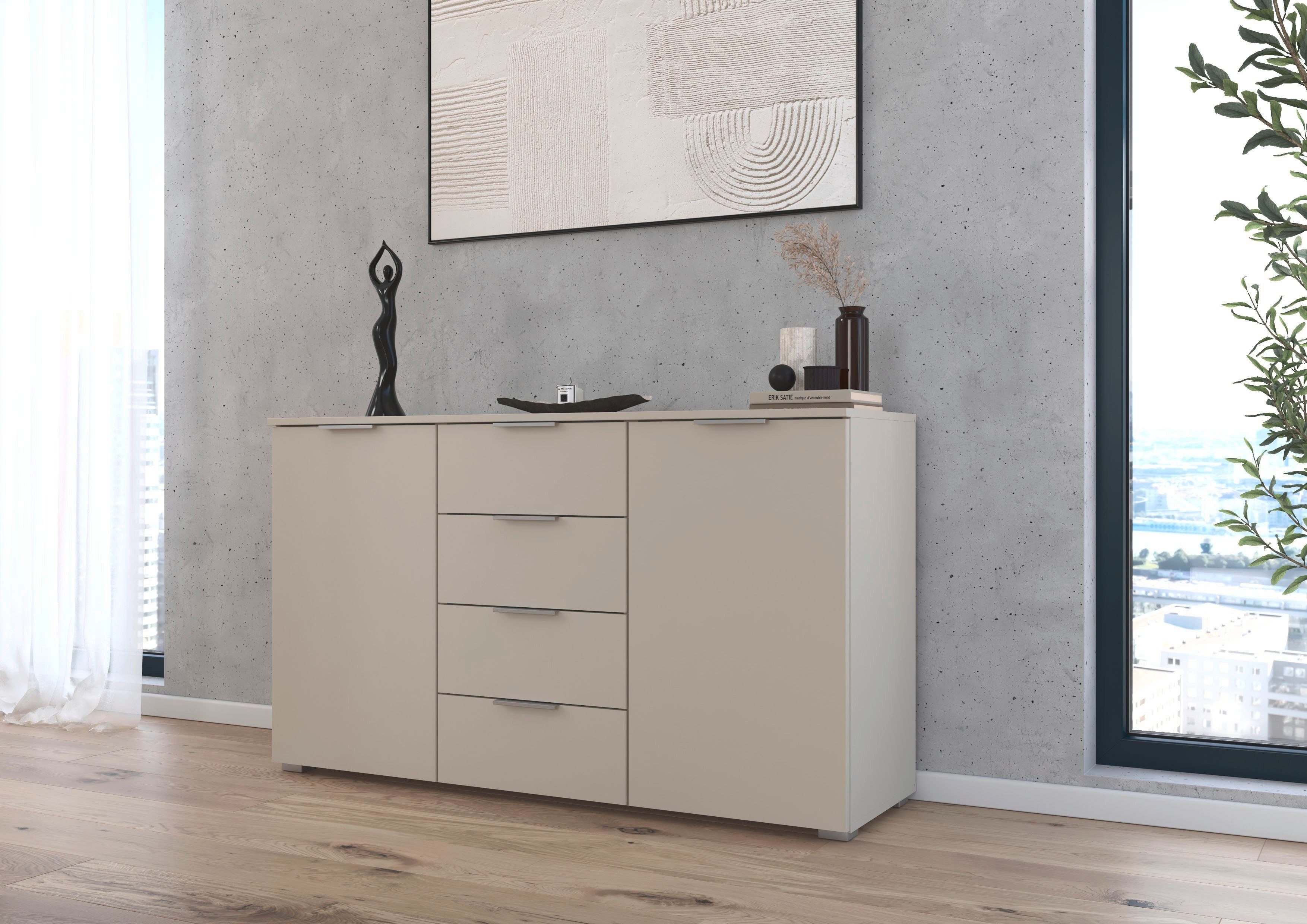 OTTO home Kombikommode Sideboard Schubladenkommode AGORDO mit Dekor- oder Hochglanzfront (in zwei Griff-Farben, Breite 120 cm), vier große Schubladen, mit insgesamt 4 Einlegeböden MADE IN GERMANY