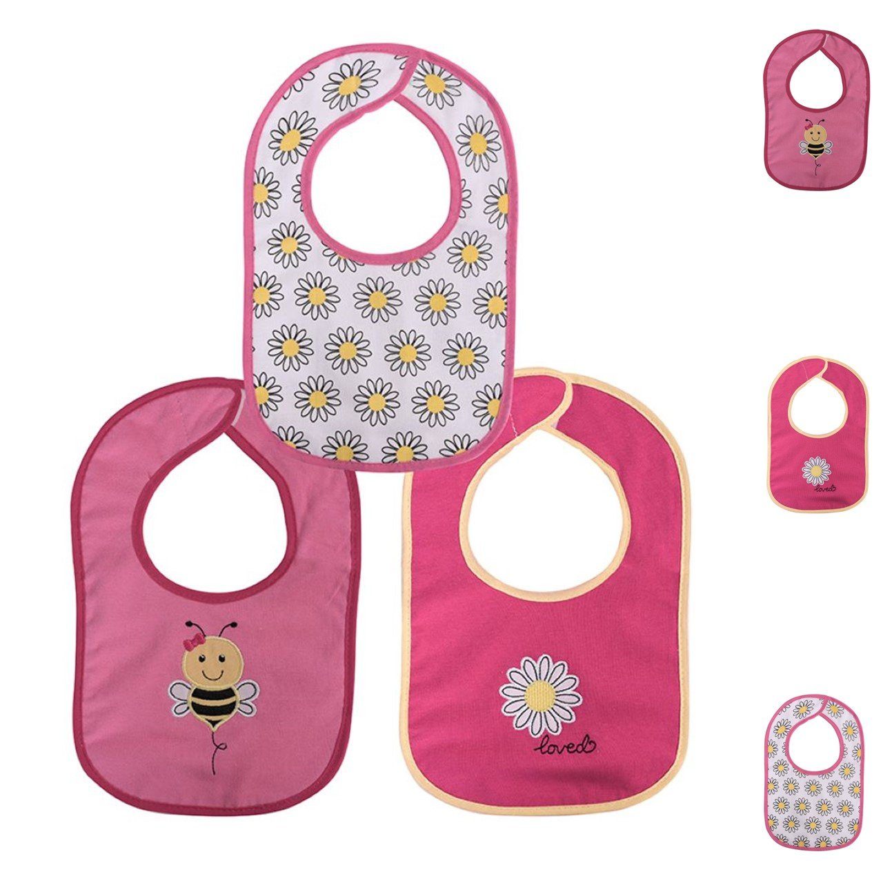 Baby Care Lätzchen Babylätzchen 3er Set, (1-St), Klettverschluss einlagig, wasserdicht, Baumwolle pink