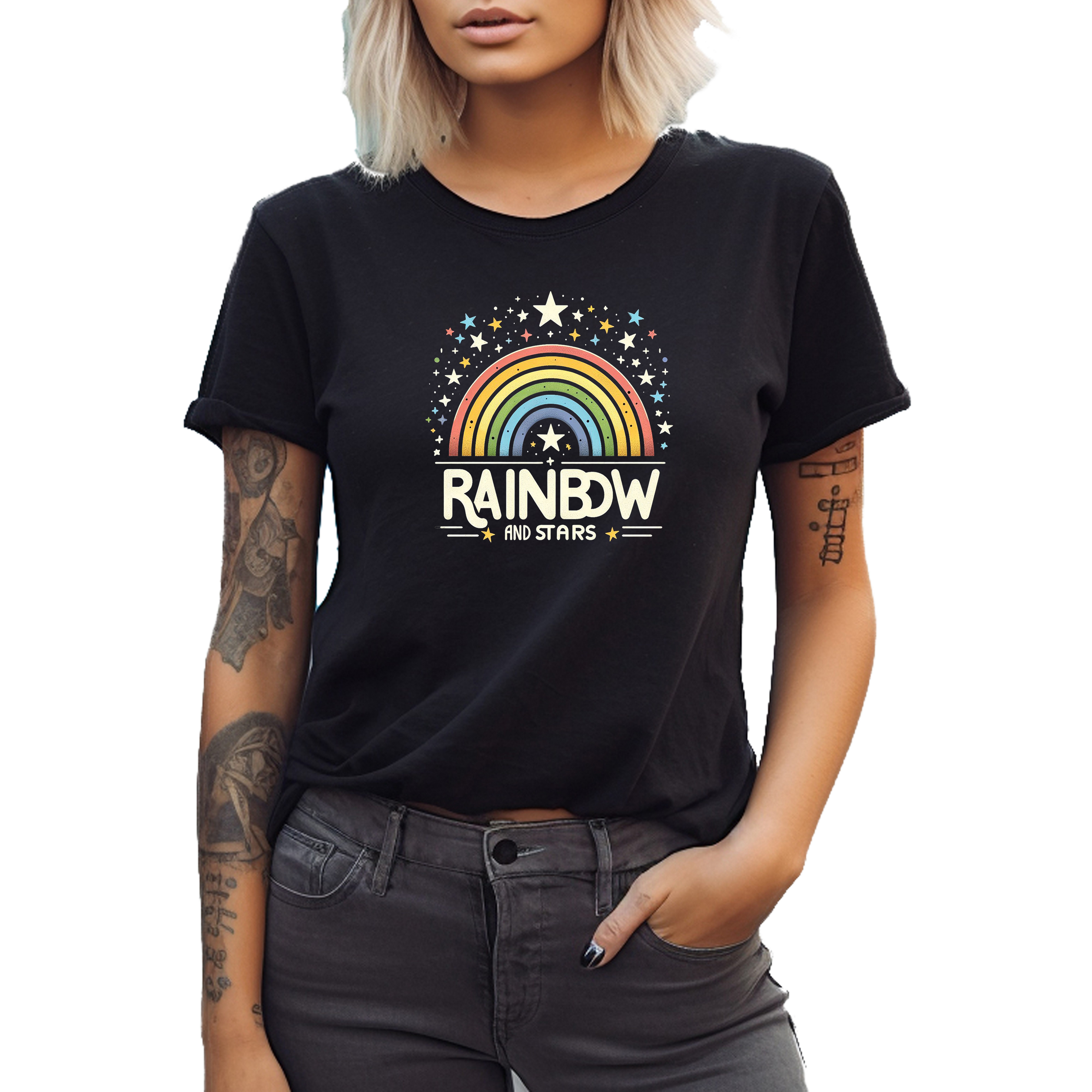 Banco T-Shirt Damen Kurzarm Rainbow Print Unifarben hochwertiger Print günstig online kaufen