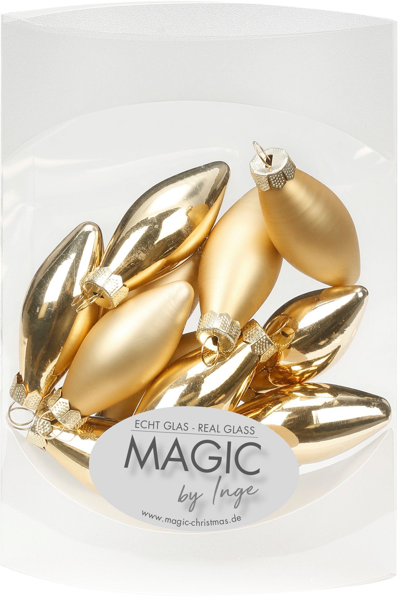 MAGIC by Inge Christbaumschmuck, Christbaumschmuck Mini Glas Oliven 4.5cm Brokatgold, 12 Stück