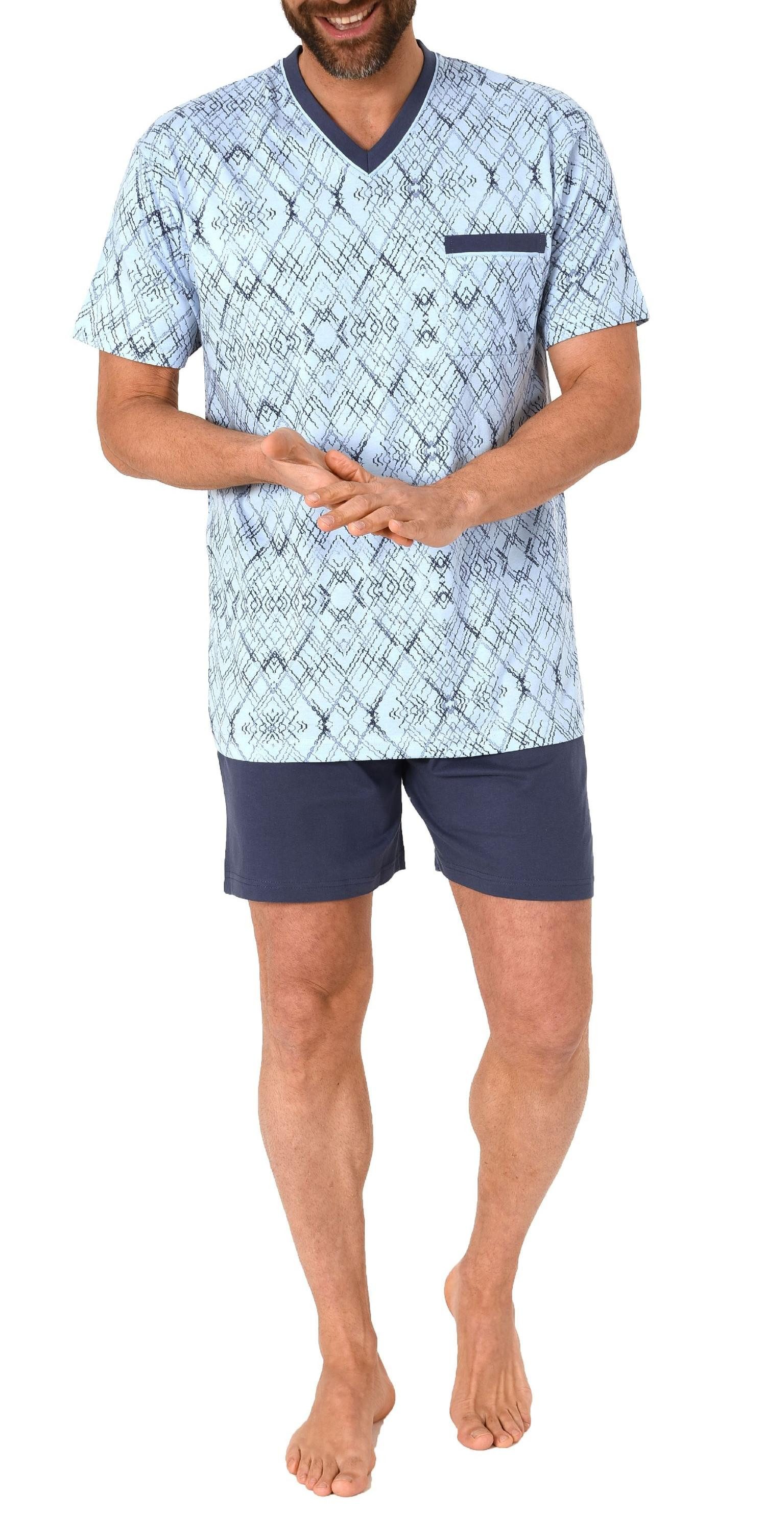 Pyjama Herren Shorty Schlafanzug kurzarm mit grapischen Muster - 102 488