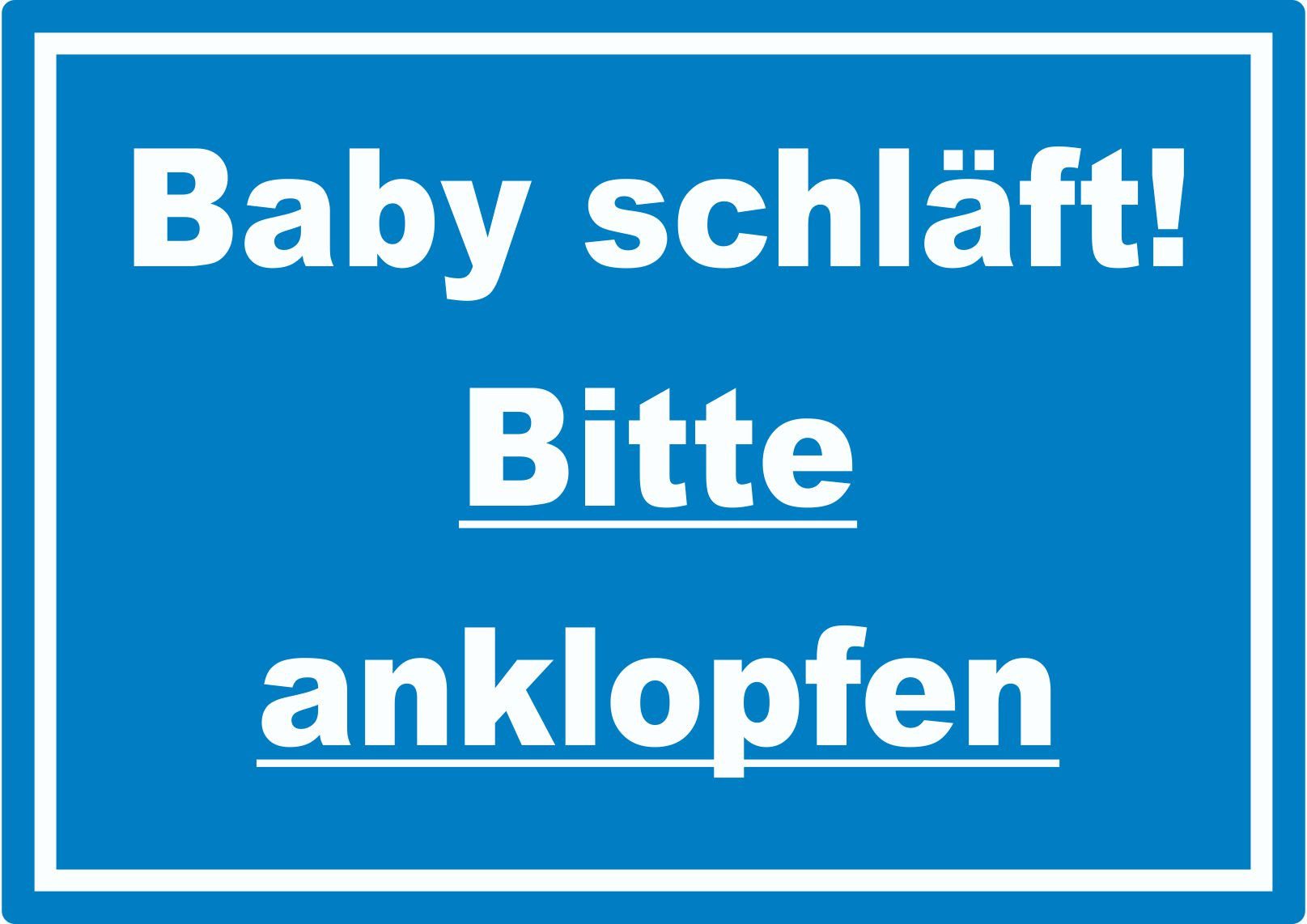 HB-Druck Aufkleber Das Baby schläft Bitte anklopfen Aufkleber mit Text blau-weiss, wetterfest, UV-beständig, kratzfest