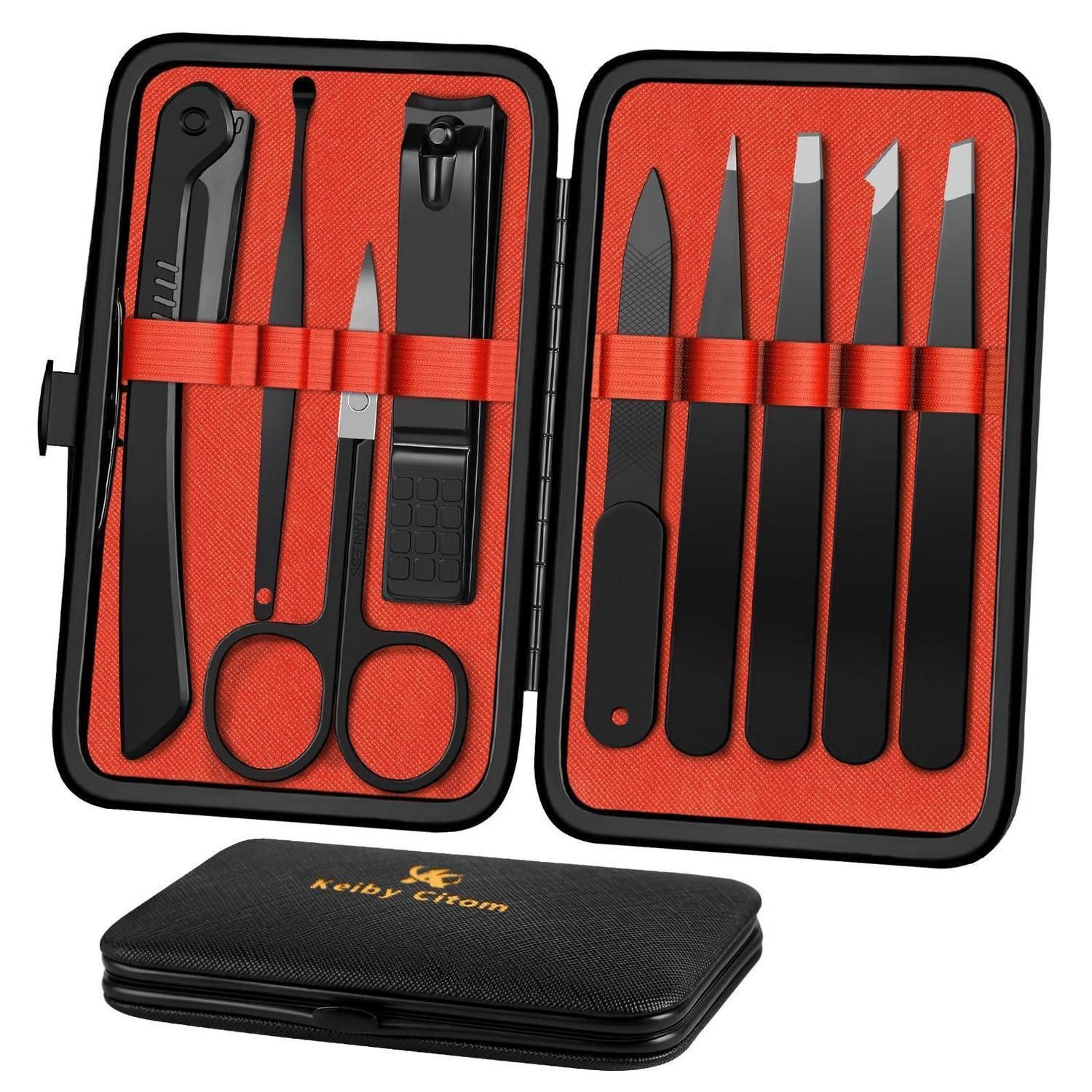 LuxusKollektion Präzisionspinzette Pinzetten & Nagelknipser Set 9tlg. Schwarz/Rot