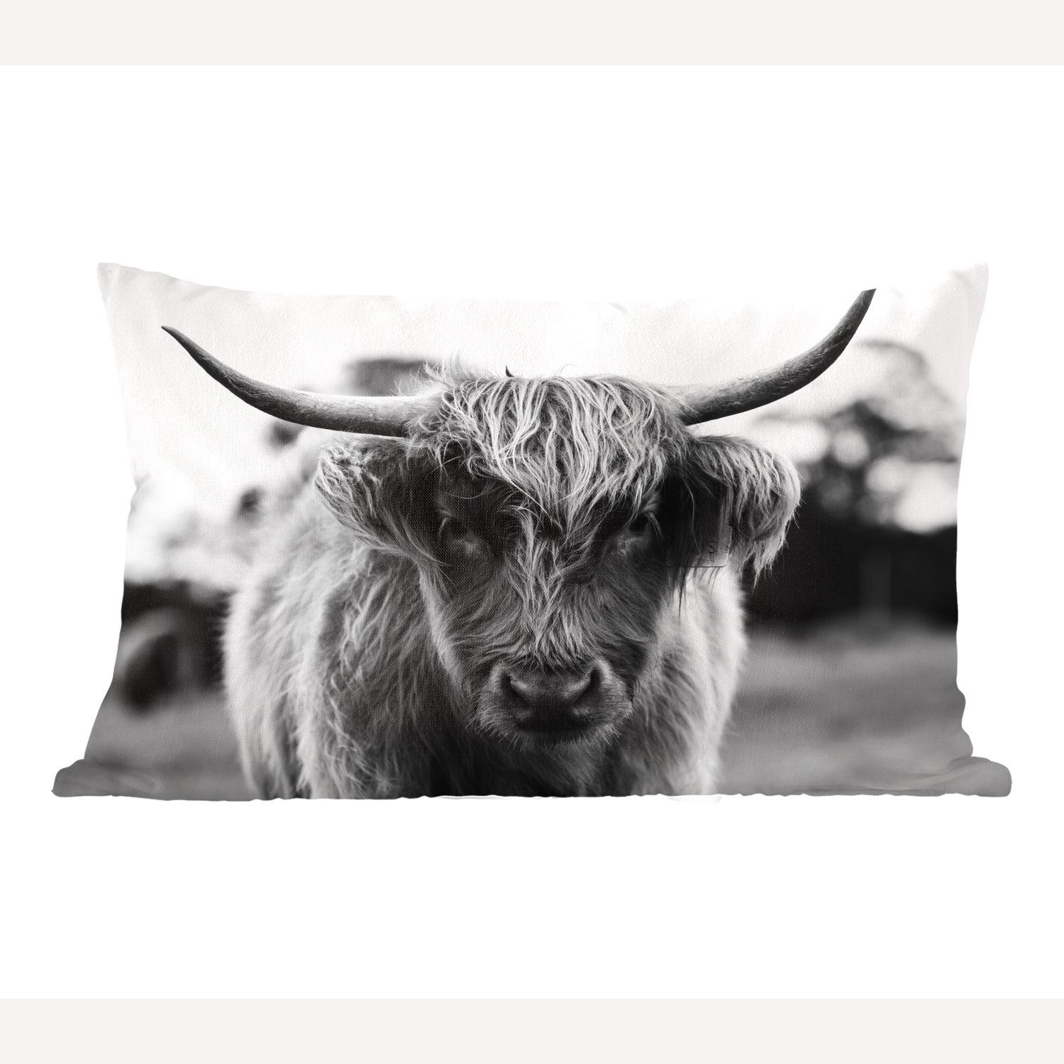 MuchoWow Dekokissen Schottischer Highlander - Kuh - Gras - Tiere - Natur, Wohzimmer Dekoration, Zierkissen, Dekokissen mit Füllung, Schlafzimmer