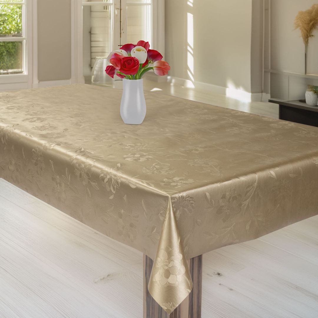 laro Tischdecke Wachstuchtischdecke Goldblüten Elegant PVC Eckig – Bild 5 von 5