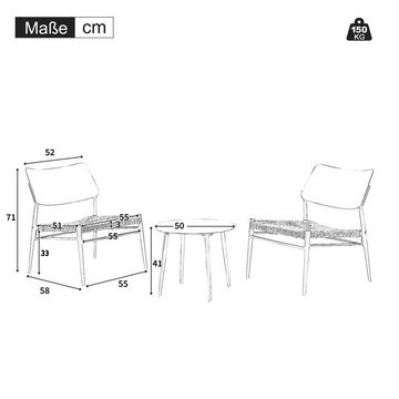 Merax Balkonset mit Aluminiumrahmen, Sitzgarnitur, Sitzgruppe, (3-tlg), mit Couchtisch und 2 Stühle, Gartenmöbel Set aus Polyrattan
