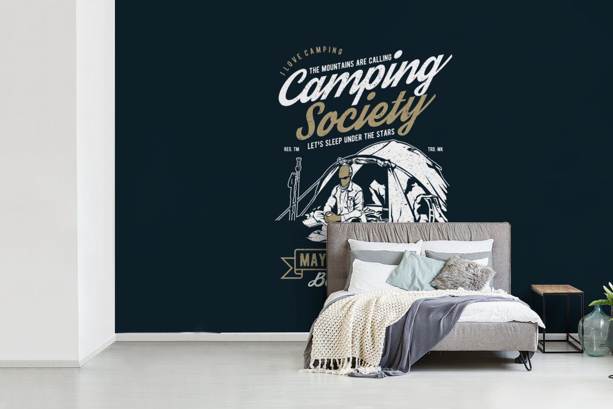 MuchoWow Matt, Schlafzimmer, bedruckt, Vinyl für - Zelt Fototapete Camping St), (6 Tapete Wallpaper Wohnzimmer, Vintage, Kinderzimmer, -