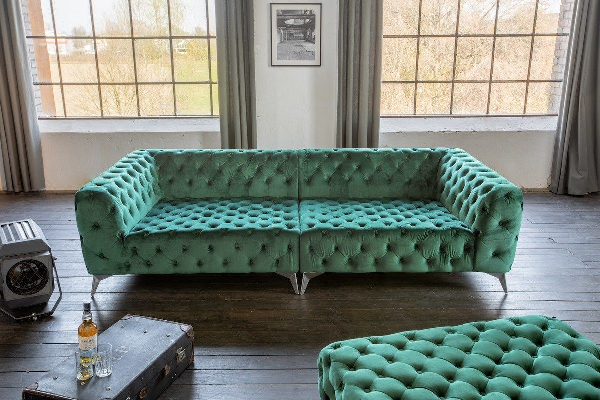 Sofa grün mit versch. ohne NARLA, o. Big-Sofa Chesterfield Farben KAWOLA Hocker Velvet