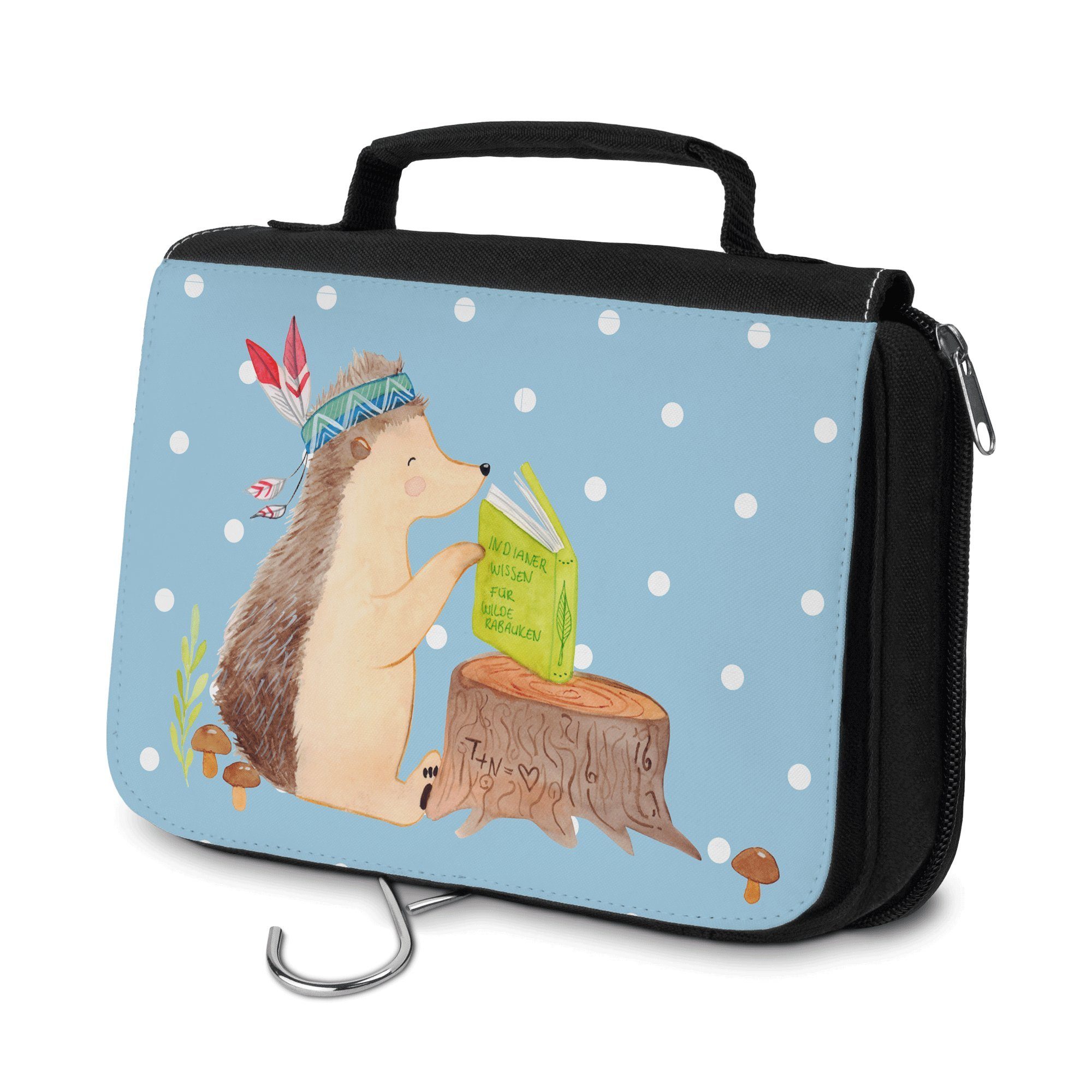 Igel Aufbe Federkopfschmuck & Kulturbeutel Pastell mit Mrs. Mr. Organizer, - Geschenk, Panda - (1-tlg) Blau