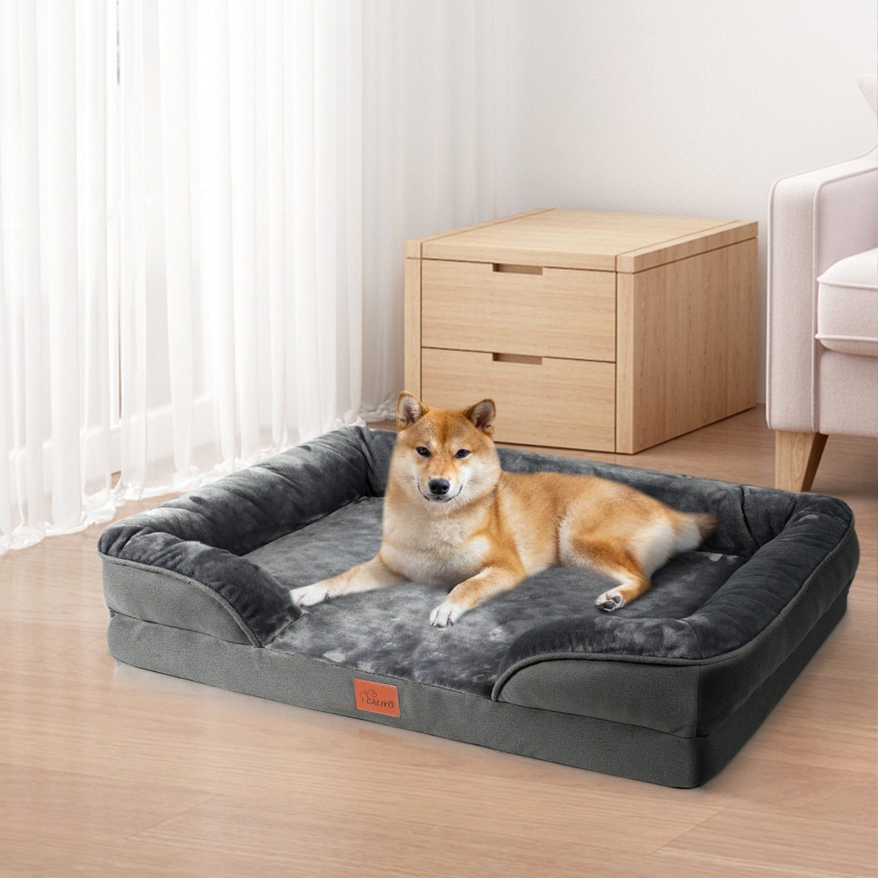 CALIYO Tierbett orthopädisches Hundebett Memory Foam Ergonomisches Hundesofa, Hundesofa mit rutschfest abnehmbarem waschbarem Bezug