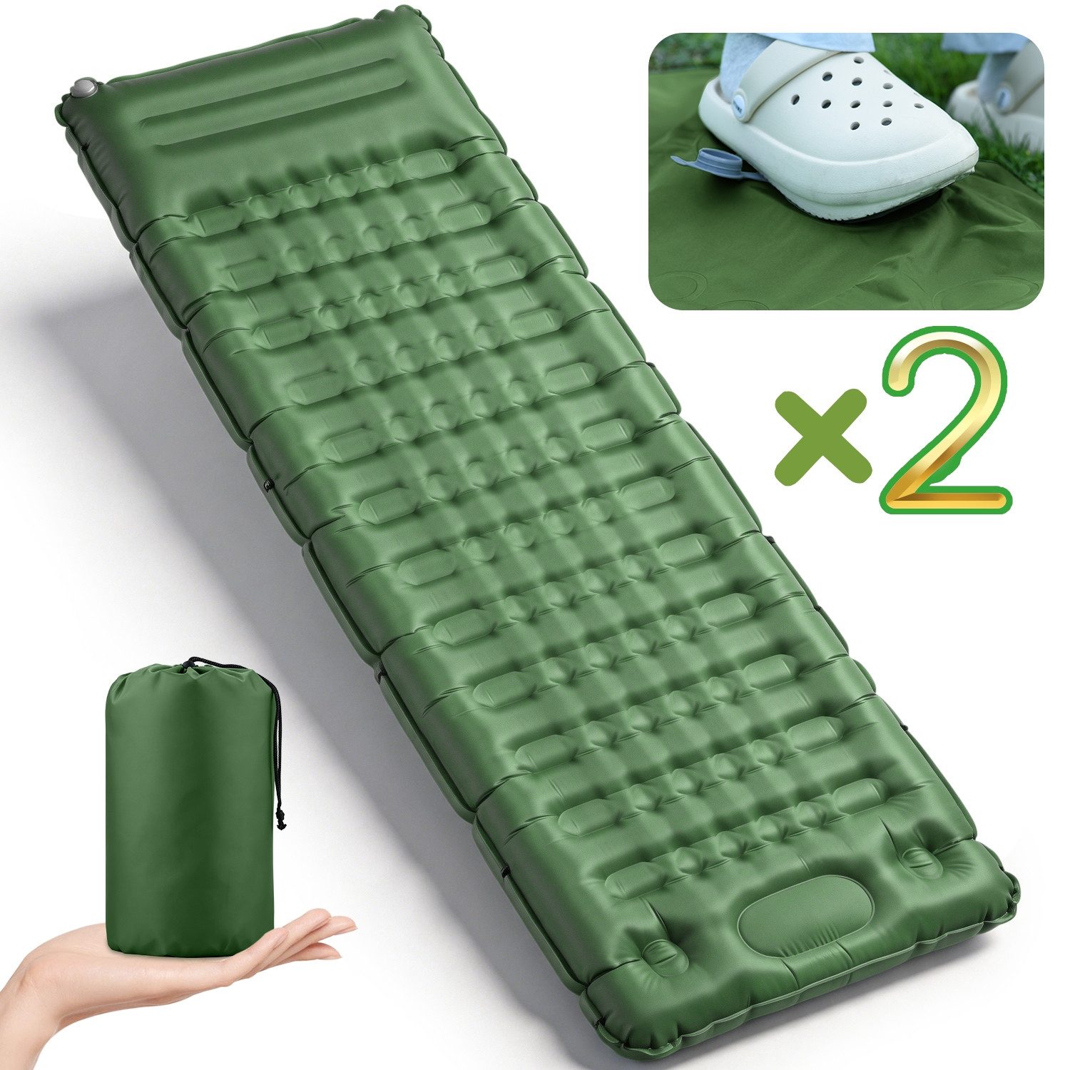 CkeyiN Isomatte Selbstaufblasende Campingmatte für Camping/Outdoor 185*60*10cm, (2-tlg), (für 1 Personen, 1-tlg), Campingmatratze Ultraleicht mit Kissen