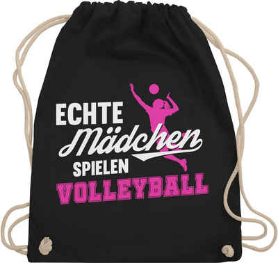 Shirtracer Turnbeutel Echte Mädchen spielen Volleyball weiß / fuchsia, Volleyball Geschenke