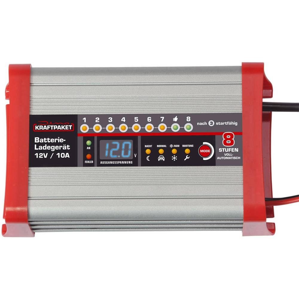 Dino KRAFTPAKET Vollautomatisches Batterieladegerät mit Camping-Funktion 136321 Autobatterie-Ladegerät (Akkutest, Auffrischen, Regenerieren, Ladeüberwachung)