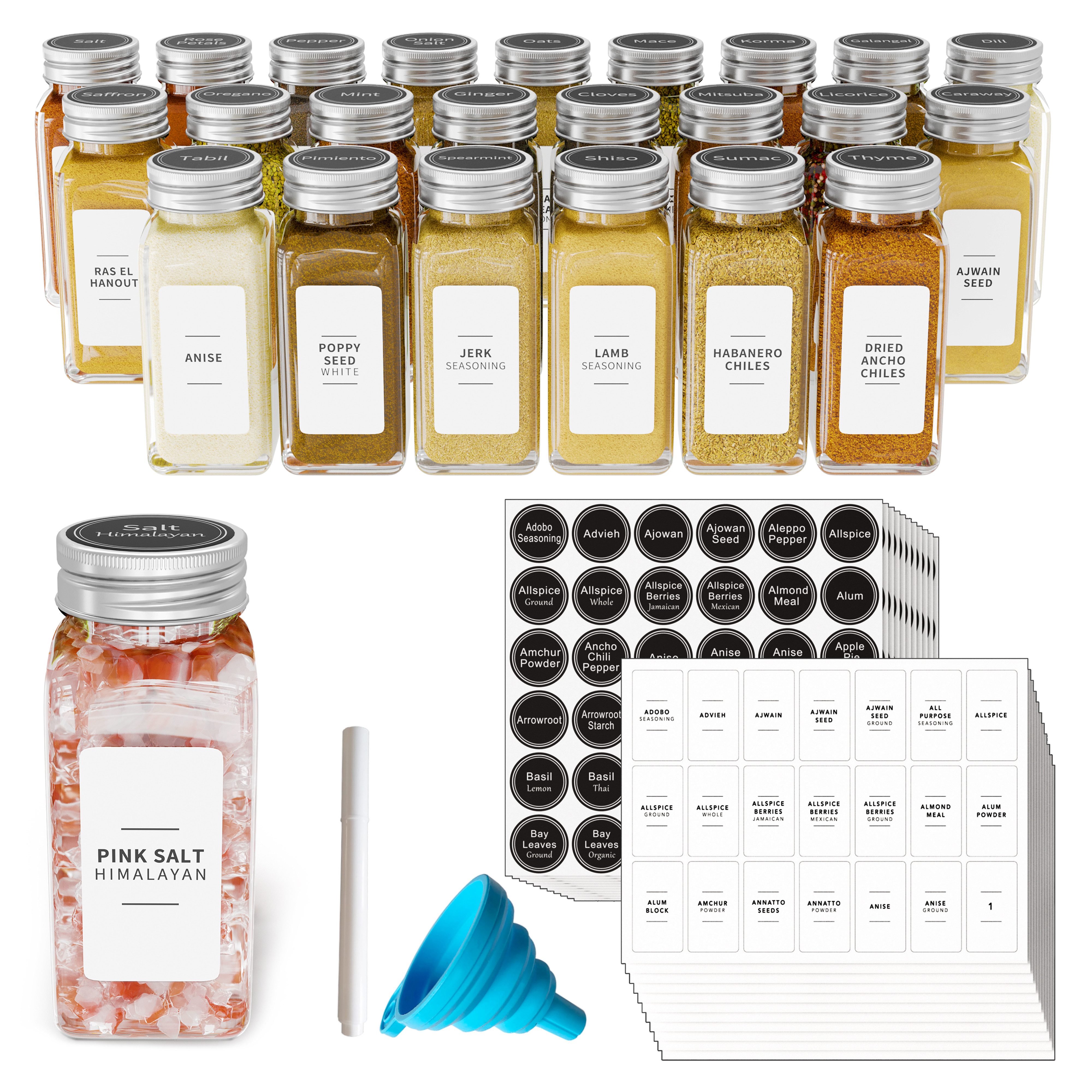 SpaceAid Gewürzbehälter Gewürzdosen mit Etiketten, (für Gewürzregal, Schrank und Schublade, 24-tlg)