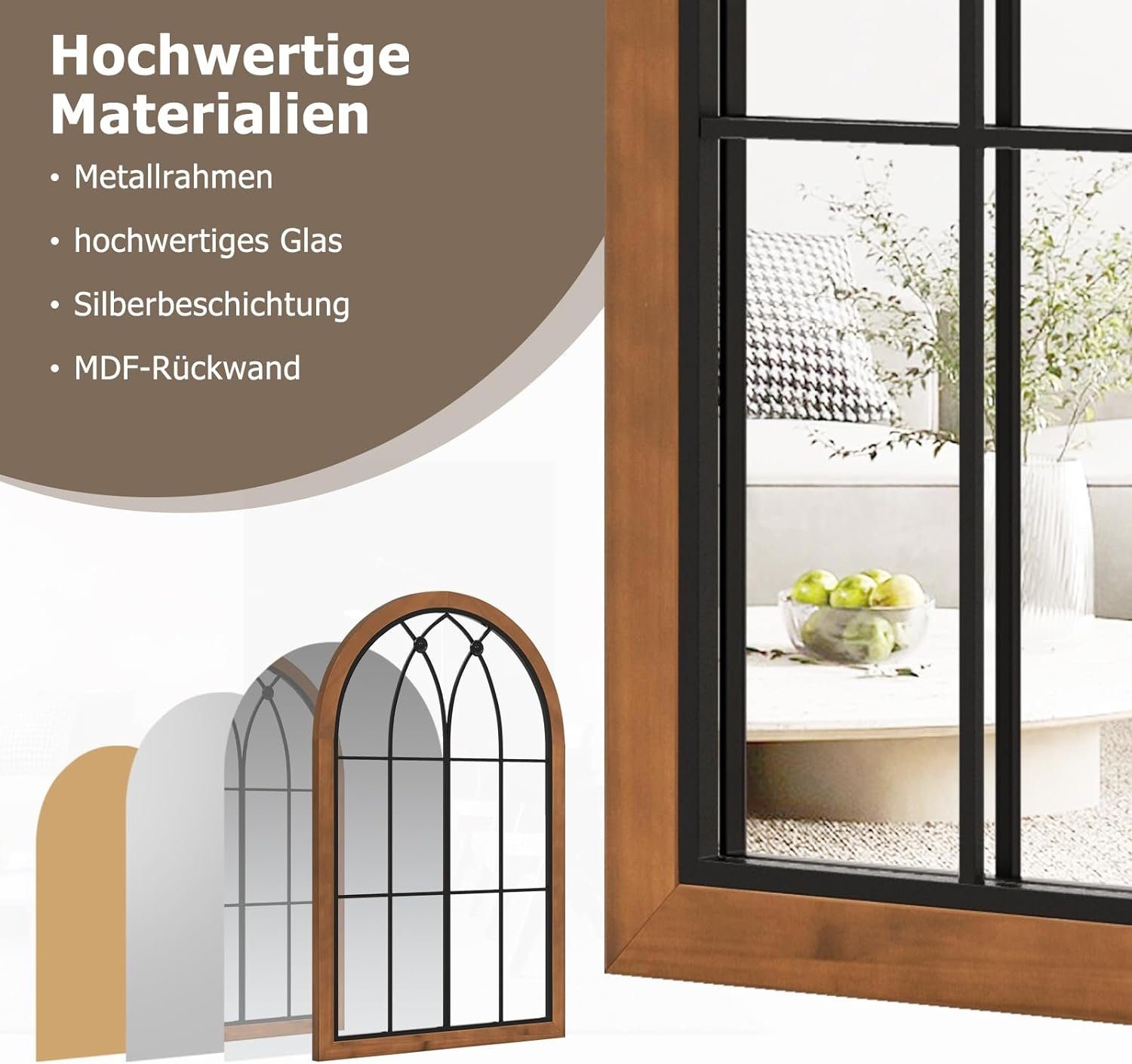 KOMFOTTEU Wandspiegel mit Fensteroptik, Gewölbter Hängespiegel, günstig online kaufen