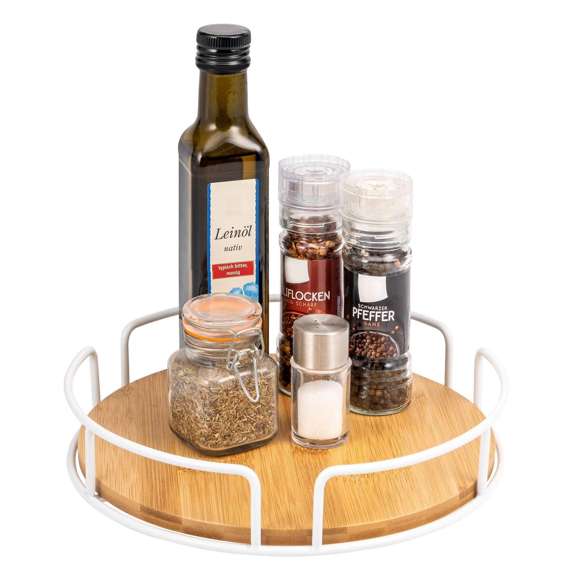 eluno Obstschale Drehteller aus Metall mit Bambusboden Ø ca. 25 cm, matt weiß, (Stück)