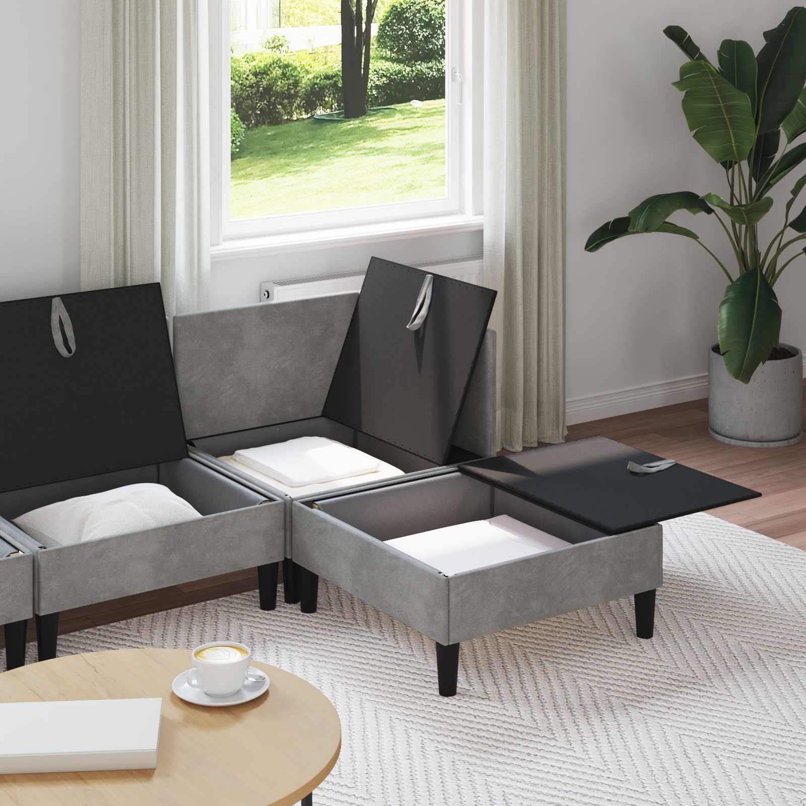 vidaXL Wohnzimmer-Set Wohnzimmergarnitur mit Kissen mit Speicher 4 pcs Hellgrau Samt, (4-St)