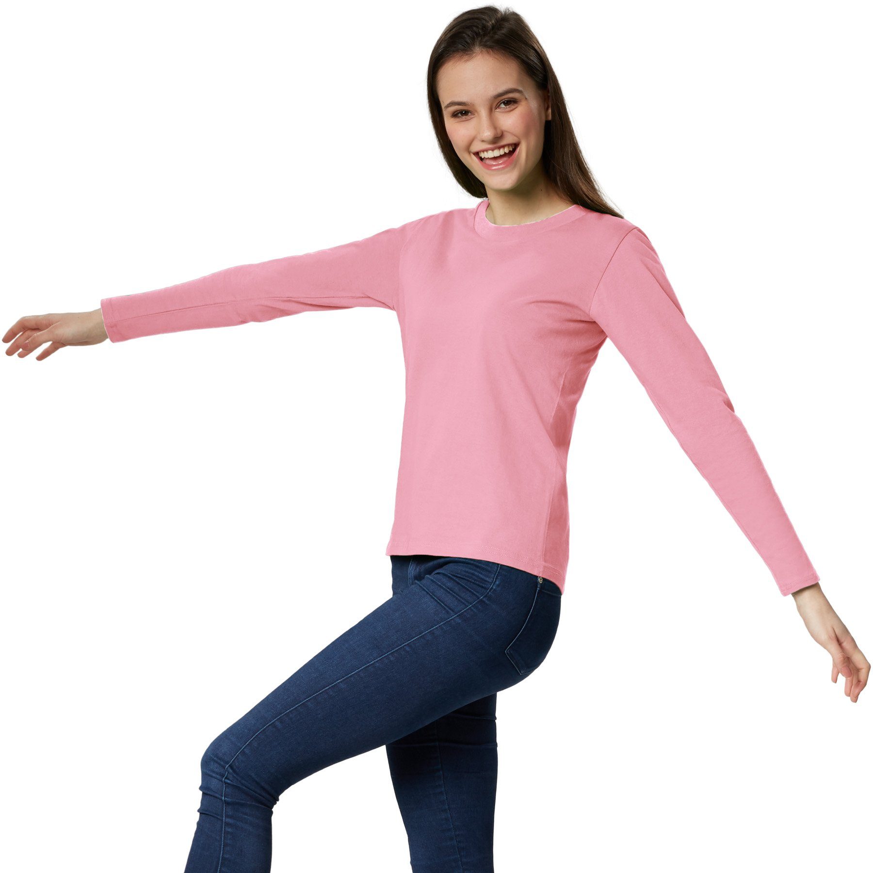 dressforfun Langarmshirt Langarmtop, Für viele Outfits & Auftritte, Rundhals mit (Ärmelshirt, Konfektionsgröße L in rosa) Einfarbiges Langarm-Shirt für Frauen, Fester Stoff, hoher Tragekomfort