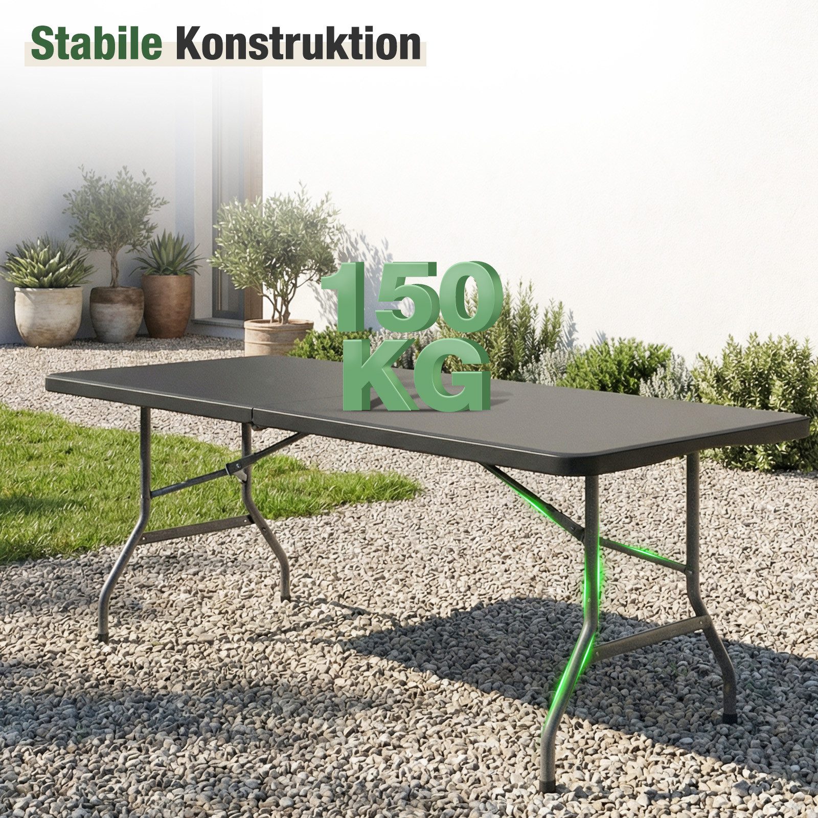 Sekey Bierzeltgarnitur Campingtisch Klappbar Partytisch Buffettisch Gartentisch Tragbar, Robust, Stabile, für 4 Personen, mit Tragegriff, 150 cm – Bild 5 von 5
