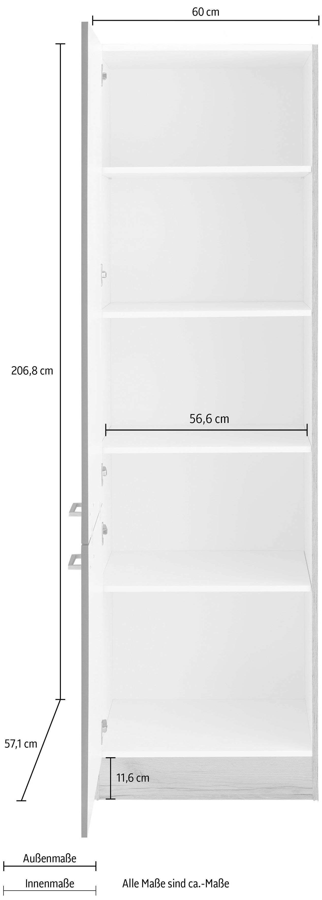 OPTIFIT Hochschrank Iver Breite für | Einlegeböden, viel 60 cm, Stauraum Glanz weiß 4 mit weiß