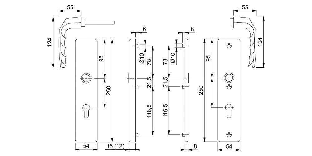 Schutzgarnitur F4 Türbeschlag HOPPE 1117/2221A/2440 Aluminium 67-72 92 mm Birmingham mm