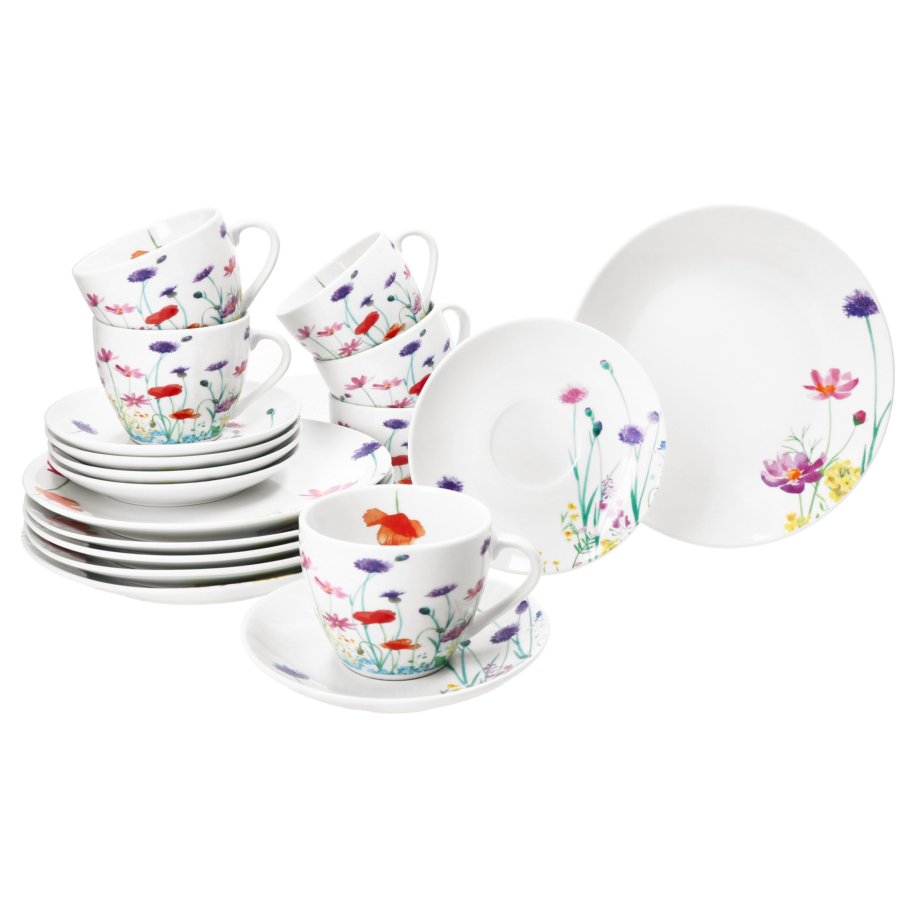 MamboCat Kaffeeservice 18tlg Kaffeeservice Marie Porzellan 6 Personen Blumen, Porzellan