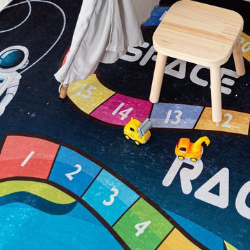 Kinderteppich Kinderteppich Kinderzimmerteppich Planeten Weltraum, Mazovia, 80 x 150 cm, Kurflor, Waschbar in Waschmaschine, Höhe 5 mm, Rutschfest
