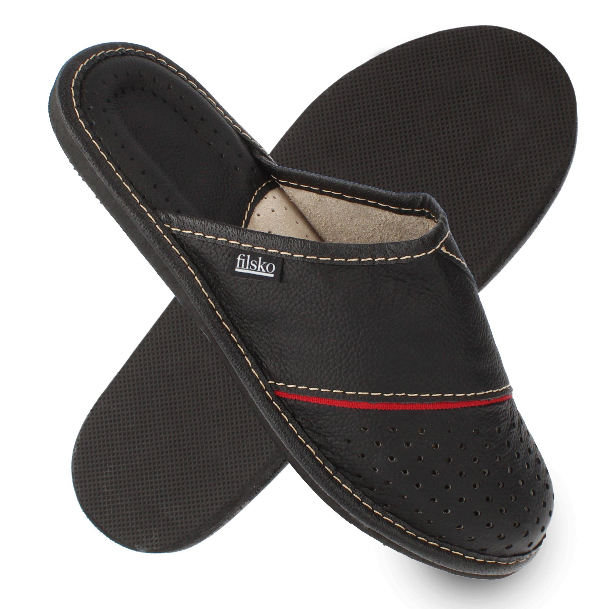 filsko Levice Herren Hausschuh Open-Toe, Slip-On, offene Hausschuhe, Pantoletten, Leder Hausschuhe