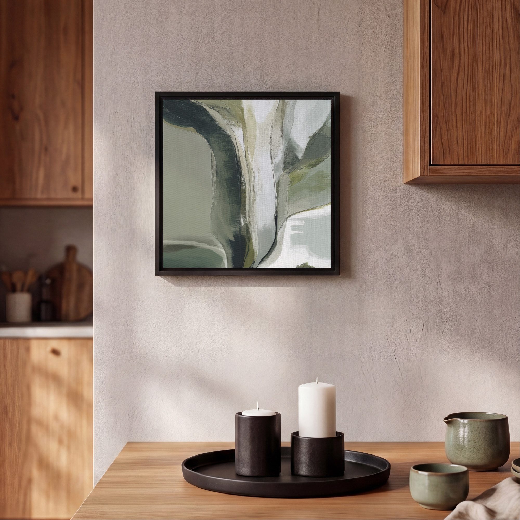 OneMillionCanvasses® Leinwandbild mit Rahmen - Natur - Abstrakt - Grün - Pinselstriche, Fotodruck (1 St), Leinwand Bilder Klein, Wand Dekoration Aesthetic 20x20 – Bild 2 von 5