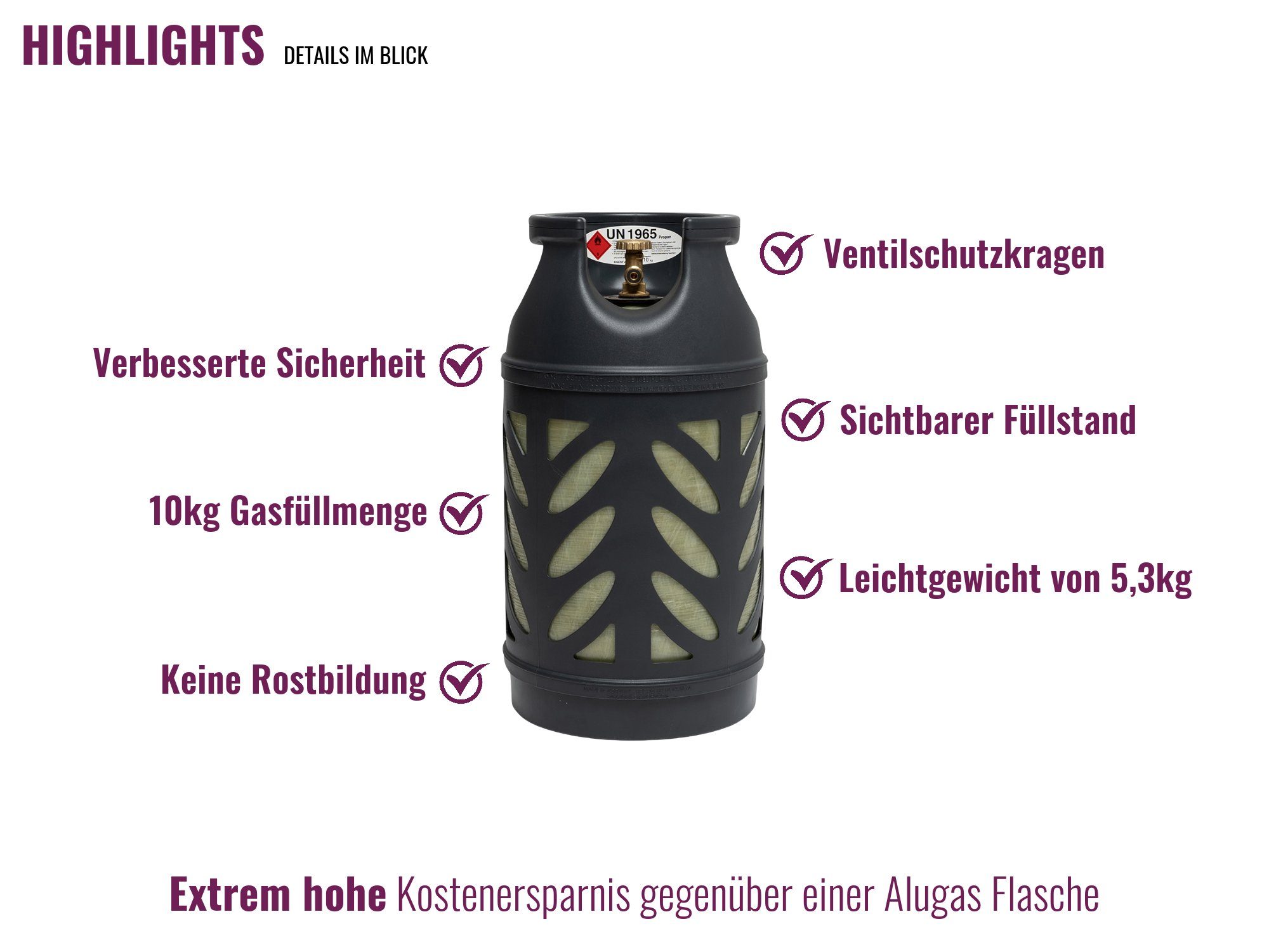 BlueCraft Gas, 1x 10 kg Composite Propangasflasche gefüllt inkl. Lecksuchspray