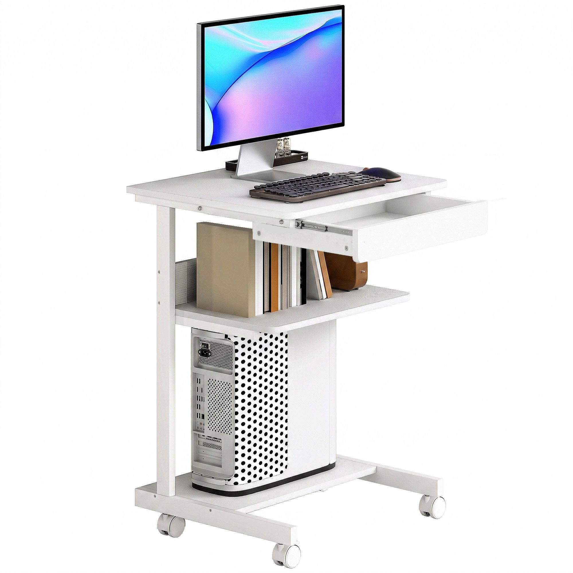HOMCOM Schreibtisch Schreibtisch (Bürotisch, 1-St., Schreibtisch), Mit Rollen und Stauraum, Kompakt
