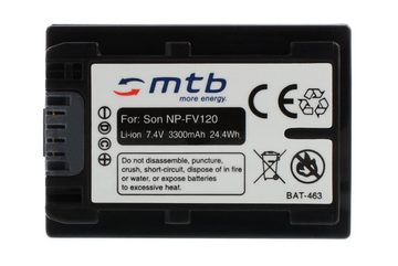 mtb more energy [BAT-463 - Li-Ion] Kamera-Akku kompatibel mit Akku-Typ Sony NP-FV120 3300 mAh (7,4 V), passend für: Sony Sony FDR-AX33 4K, AXP33 4K, AX53 4K, AX100, AX100E, AX700, Sony DCR-PJ5, SR15, SR20, SR21, SR58, SR68, SR78, SR88, SR73, SR83, SX15, SX20, SX21, SX22, SX33, SX34, SX43, SX44, SX45, SX53, SX63, SX65, SX73,…