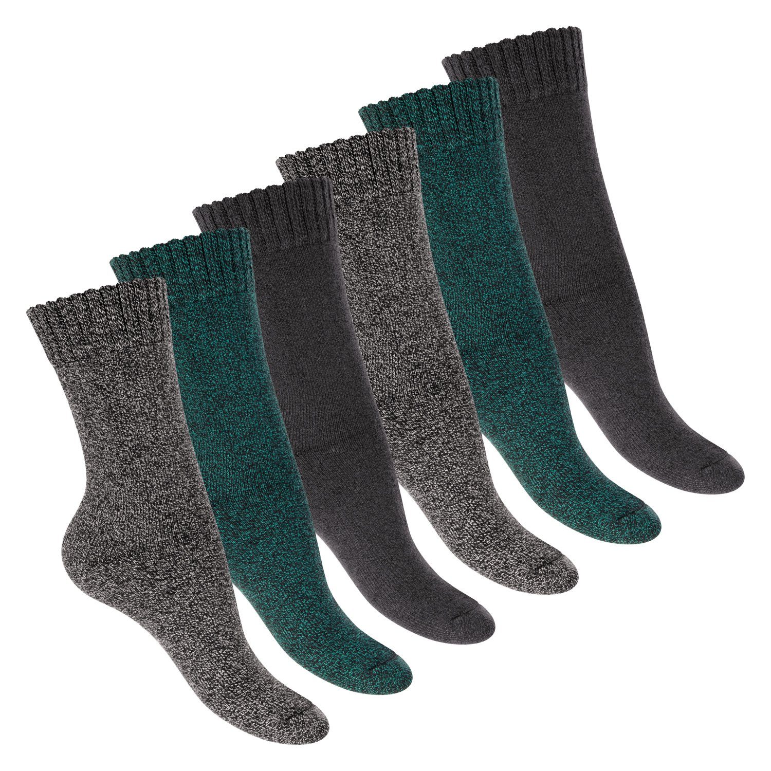 Footstar Thermosocken Damen Frottee Socken (6 Paar) Winter Socken mit Thermo Effekt Grau/Grün