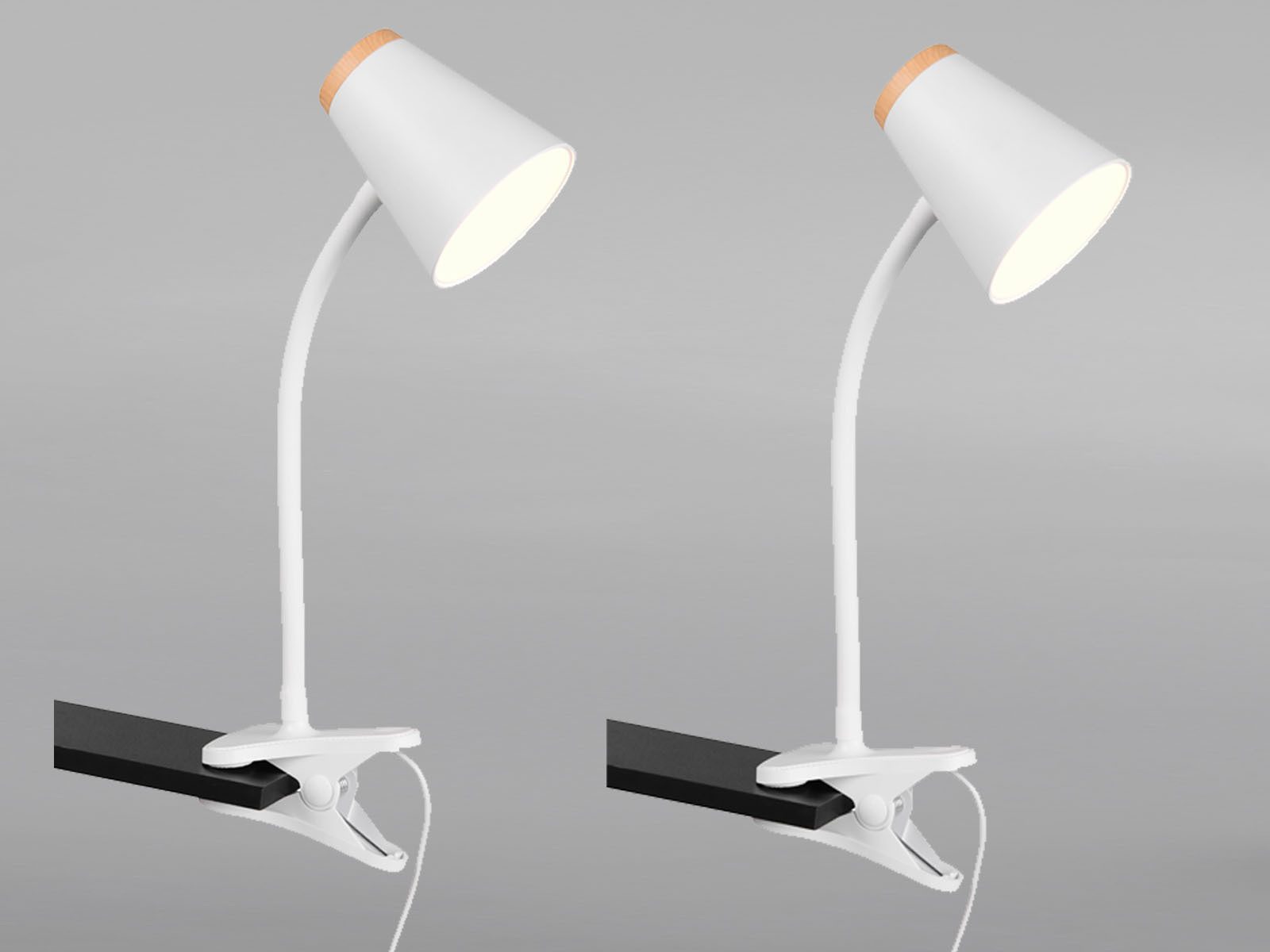 Reality Leuchten LED Klemmleuchte, LED fest integriert, Warmweiß, 2er SET Klemmlicht Weiß mit Schwanenhals, Leselampen Bett, Höhe 33cm