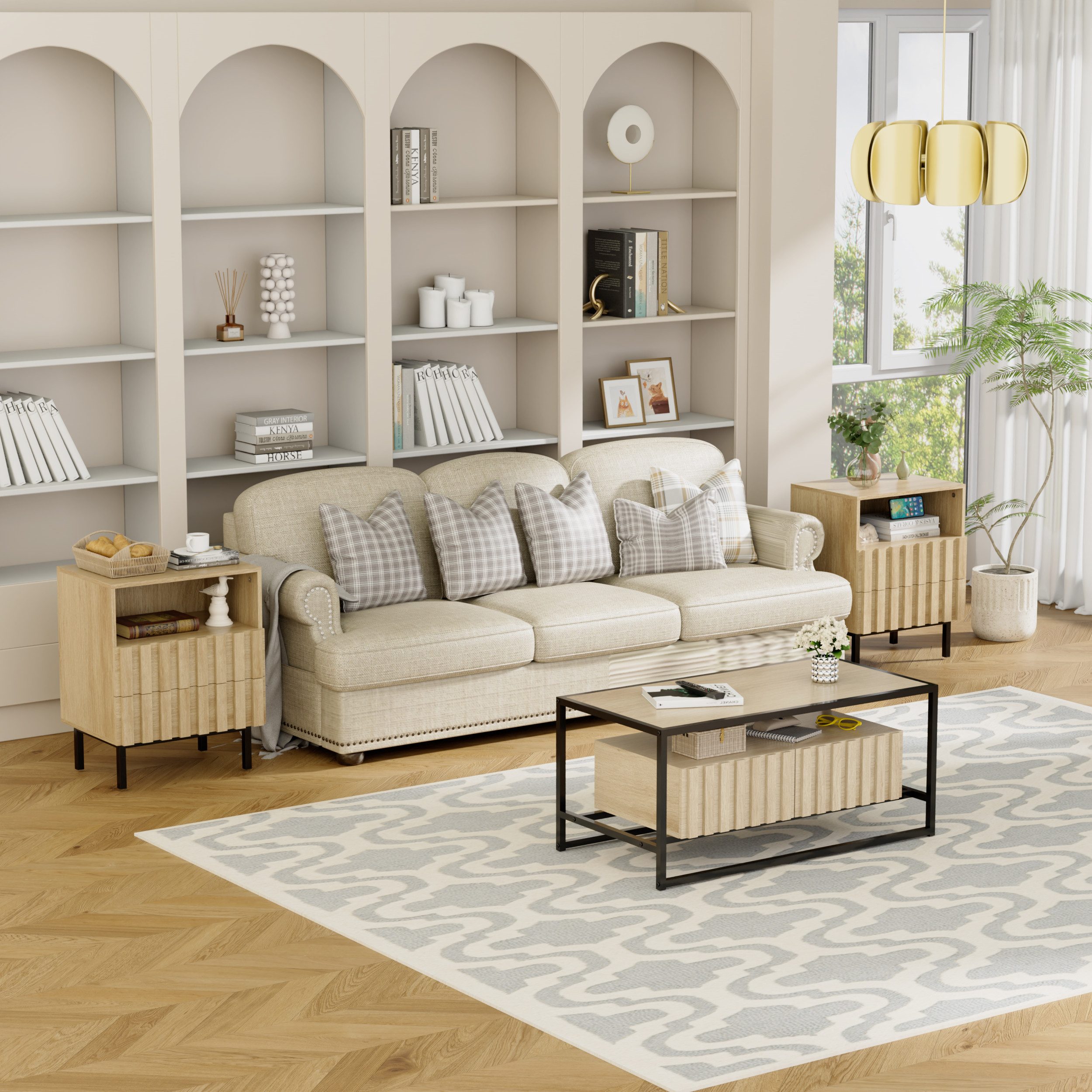 UEV Nachtschrank 2er set, Nachttisch mit 2 Schubladen Beistellschrank Sofatisch (Nachtkommode für Wohnzimmer Schlafzimmer) kleine Beistelltisch mit Kippschutz