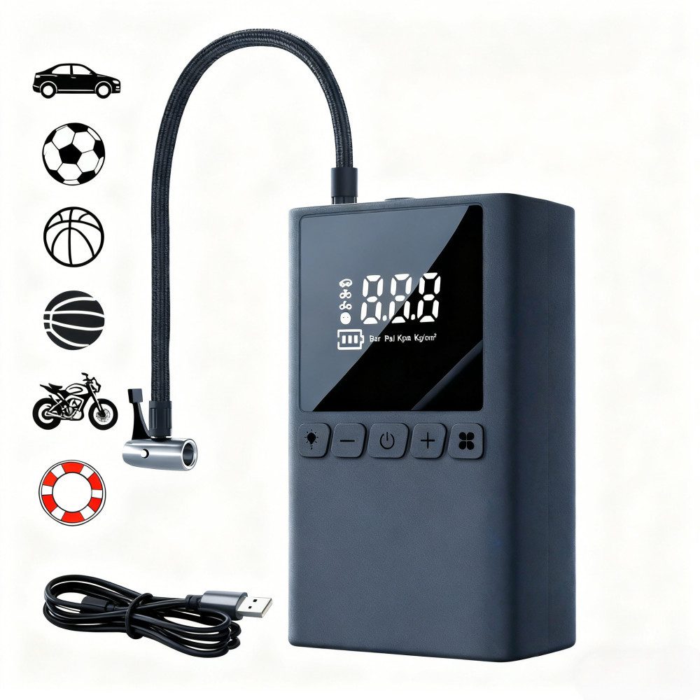 Kityhome Elektropumpe Tragbarer Reifenfüller:6000mAh Akku,Digital Display,Wiederaufladbar (Langlebiger Akku, Kabellose Hochleistung), Präzises Digital-Display