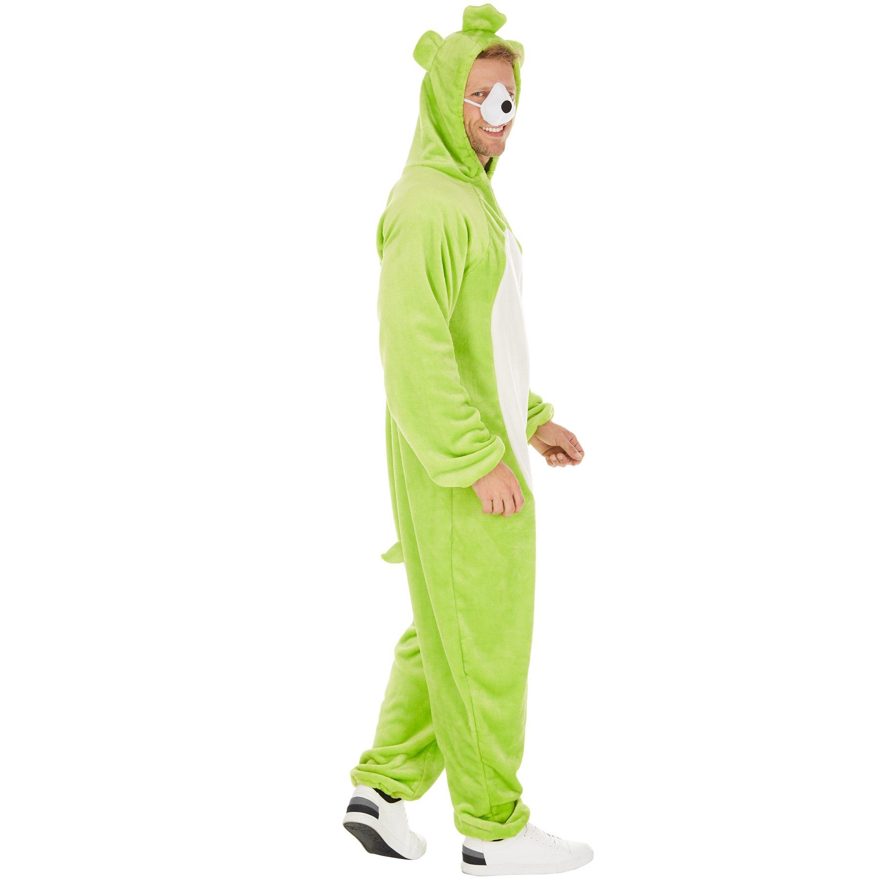dressforfun Kostüm Bär/Teddybär, in grün, Gr. XL, Plüsch-Overall für Frauen und Männer, Für Straßenumzüge, Reißverschluss vorn, inkl. Nase mit Gummiband