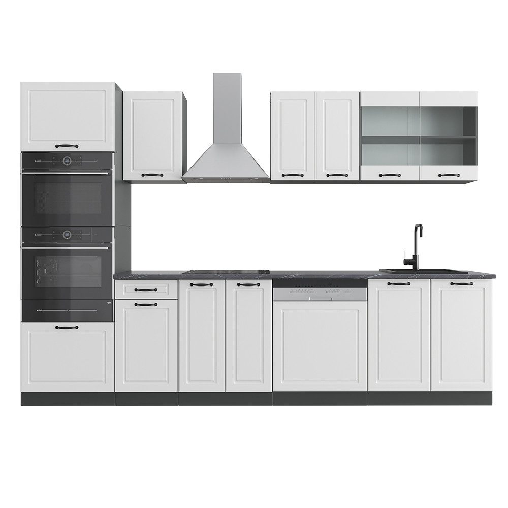 Vicco Küchenzeile R-Line, Weiß Landhaus/Anthrazit, Ohne Arbeitsplatten