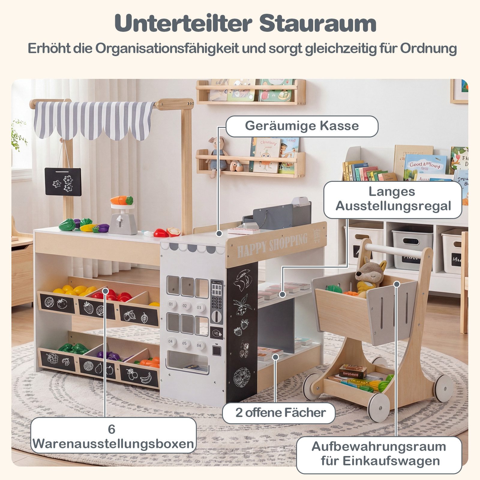 KOMFOTTEU Kaufladen, Kaufmannsladen mit Kasse, Scanner, Licht & Sound