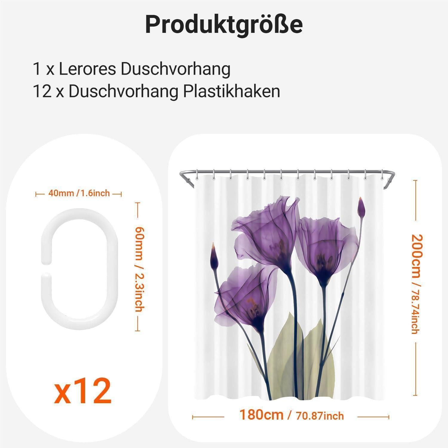 LuxusKollektion Duschvorhang Duschvorhang 180x200cm Violette Blumen H200 x B180 cm (1er Pack)