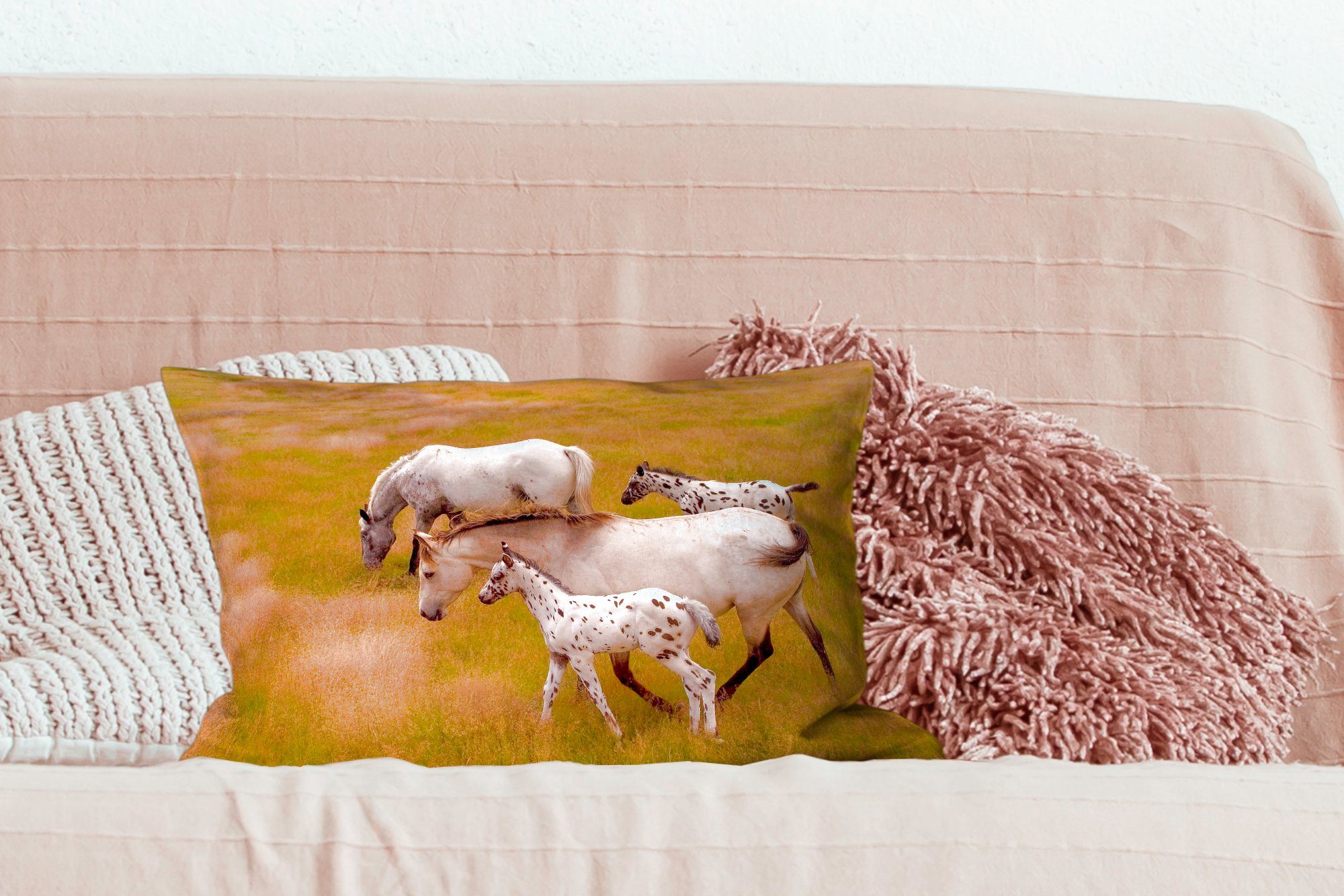 Schlafzimmer - MuchoWow Zierkissen, Dekokissen Pferde Dekokissen Tiere, - mit Füllung, Dekoration, Wohzimmer Fohlen